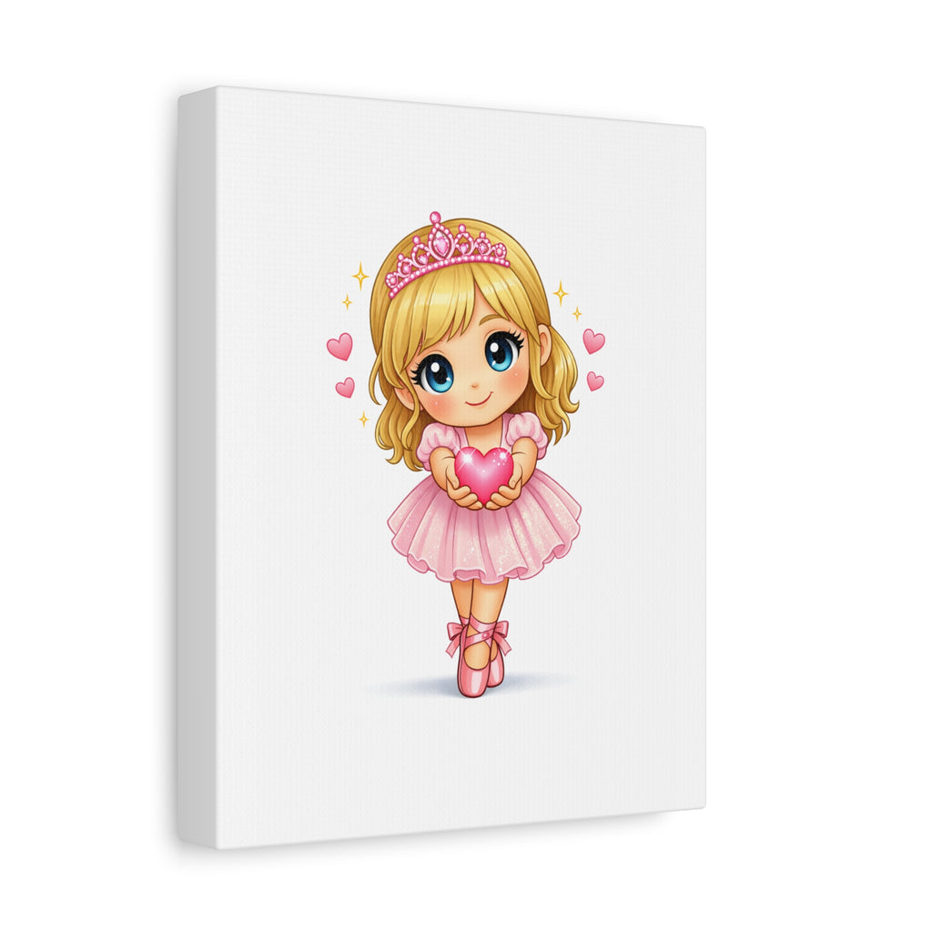 Cute Ballerina Princess Canvas Art - Pink Heart Dance Wall Decor