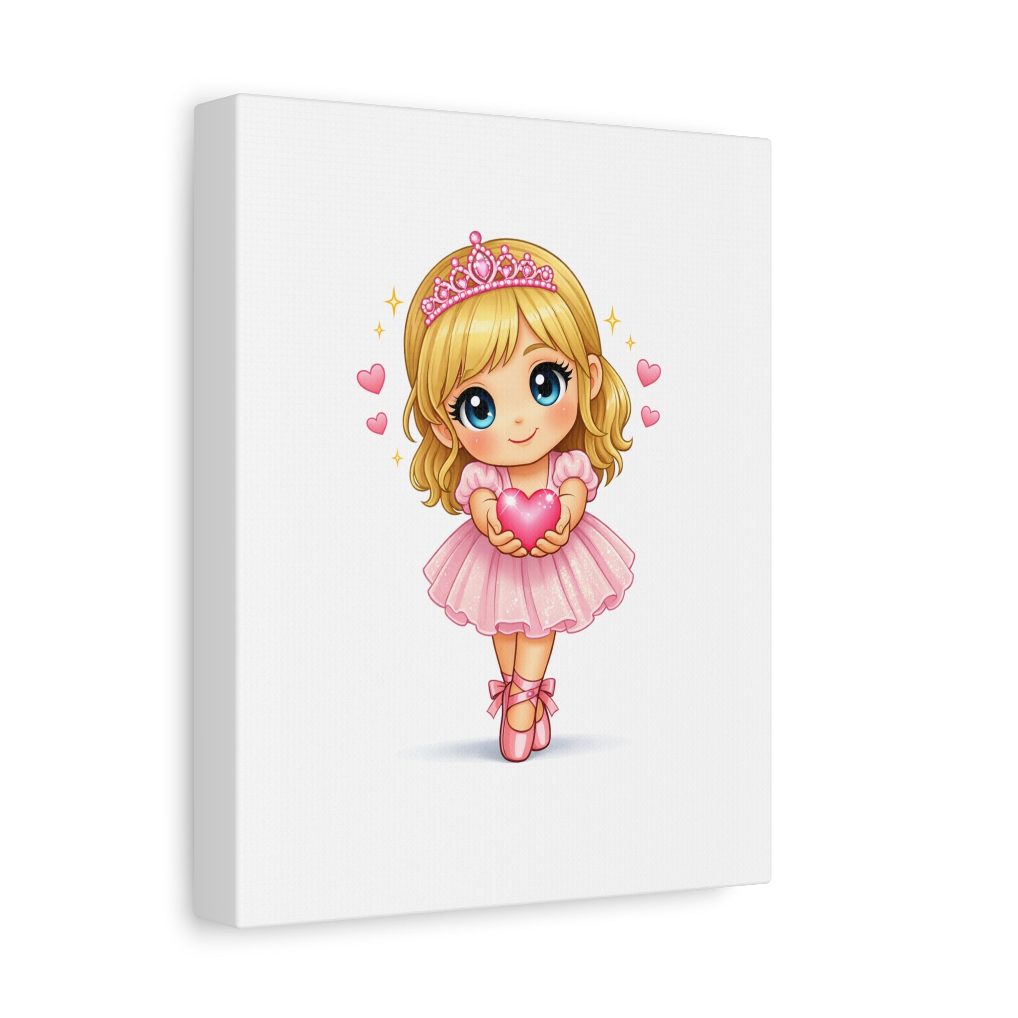 Cute Ballerina Princess Canvas Art - Pink Heart Dance Wall Decor