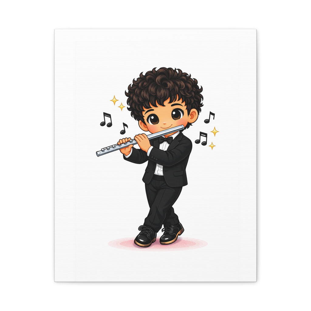 Cute Flutist Boy Matte Canvas Wall Art — Orchestra Musician Print