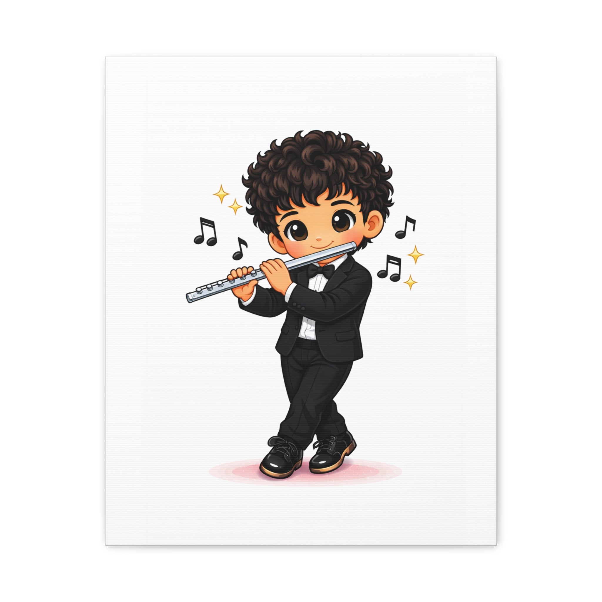 Cute Flutist Boy Matte Canvas Wall Art — Orchestra Musician Print