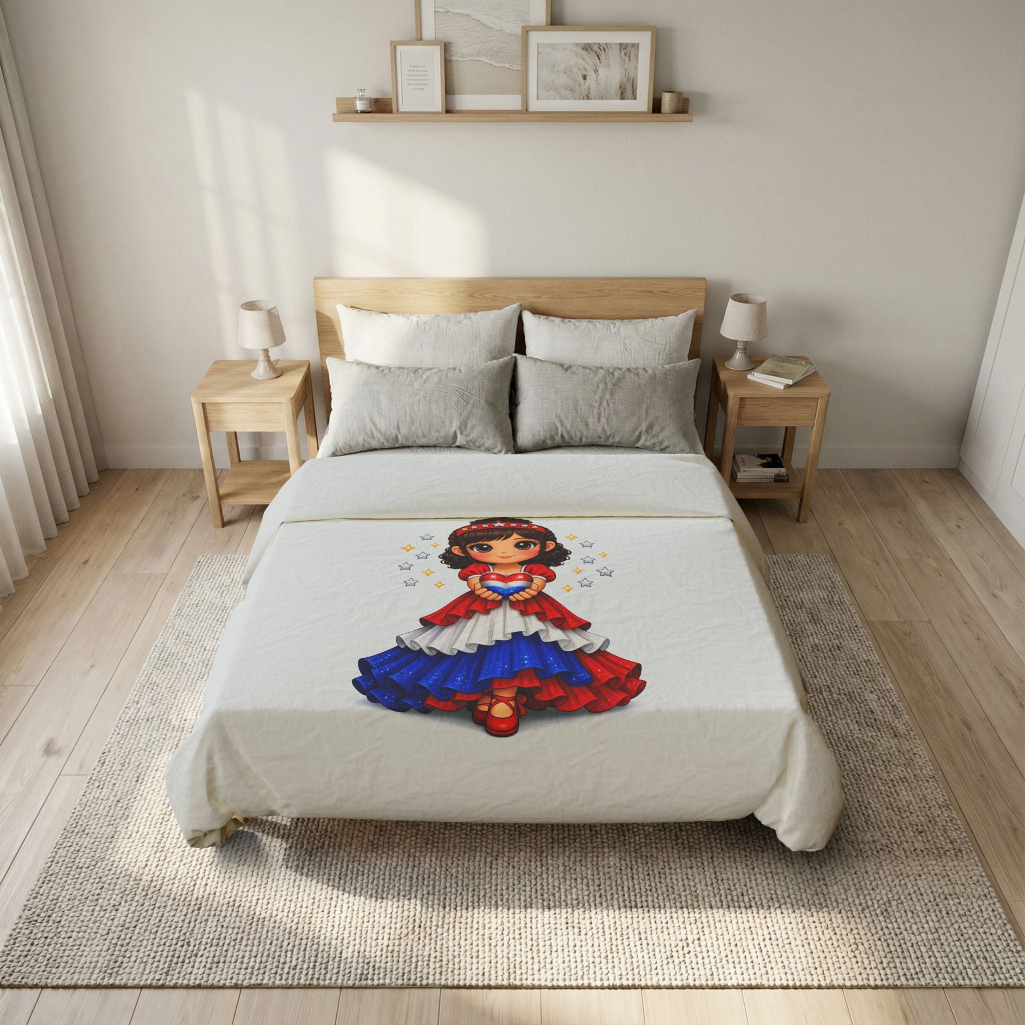 Girl in Red White & Blue Dress Duvet Cover — Patriotic Kids Bedding