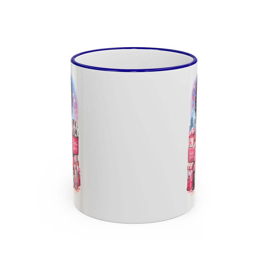 Coffee Mug — Cute Pink Makeup Girl Illustration Accent Rim & Handle