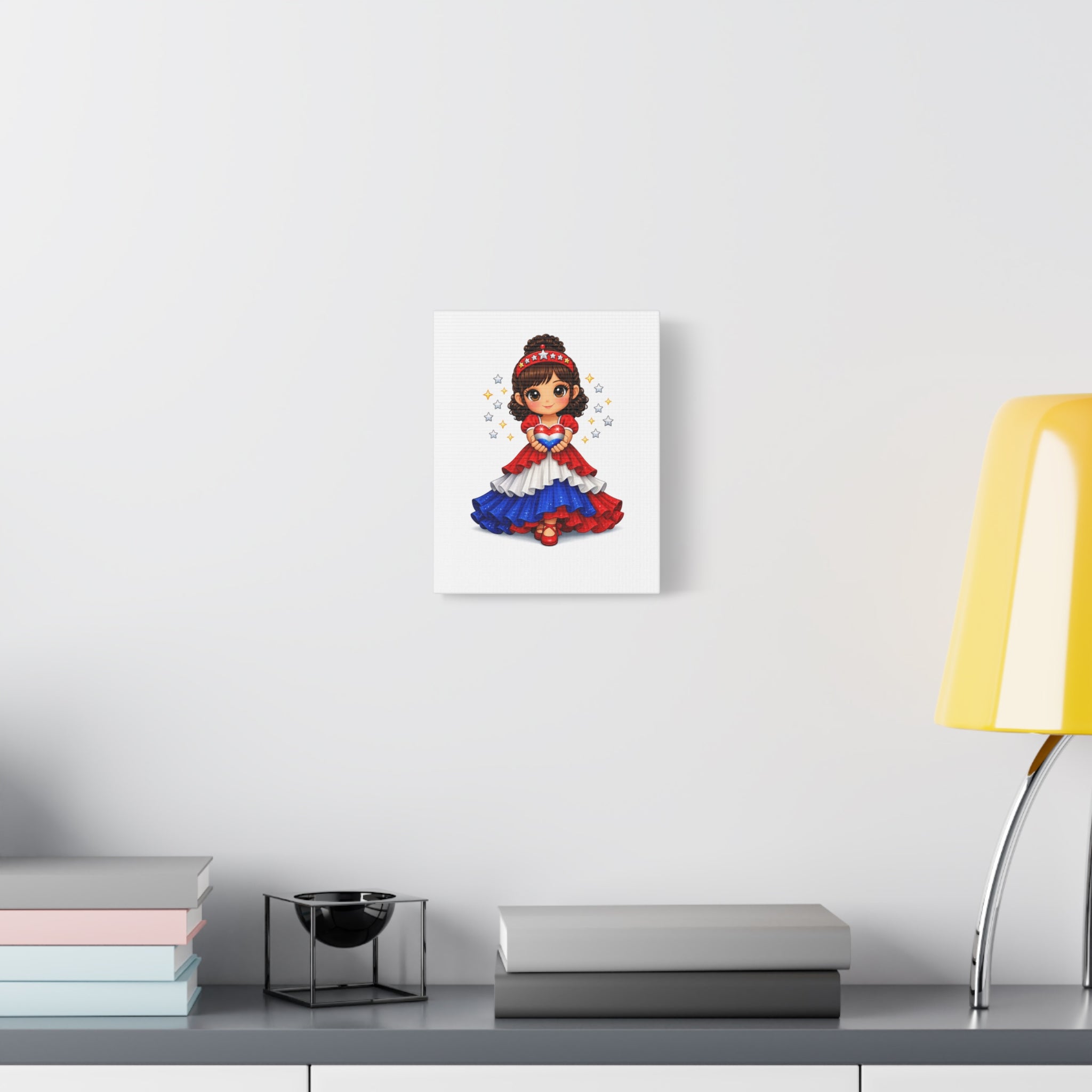 Patriotic Girl Heart Matte Canvas Art — Red White Blue Stretched Wall Decor