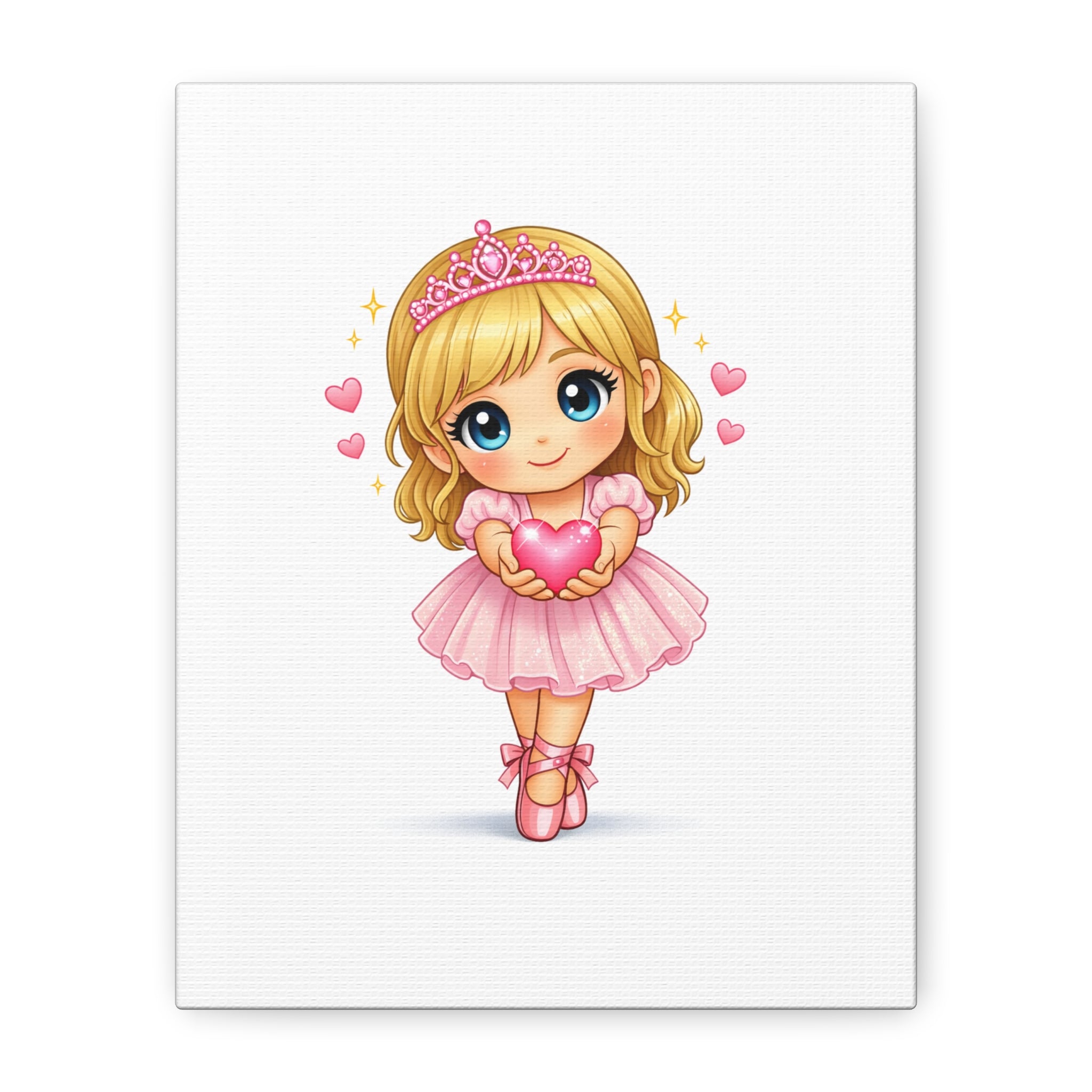 Cute Ballerina Princess Canvas Art - Pink Heart Dance Wall Decor