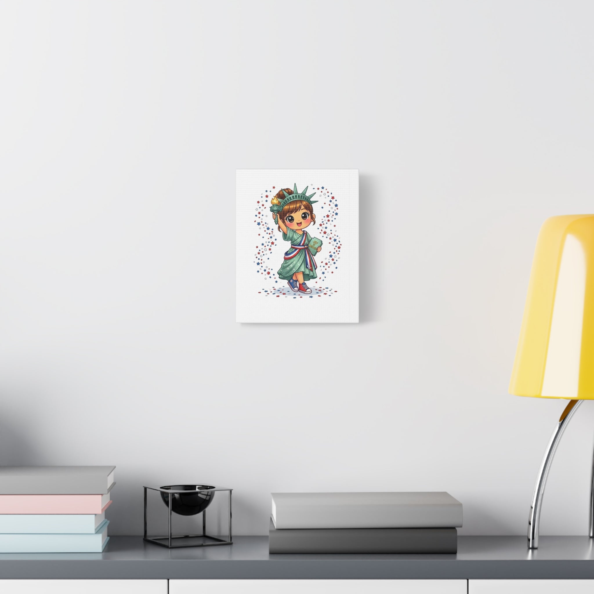 Patriotic Little Liberty Girl Canvas Print — Cute Statue of Liberty Wall Art