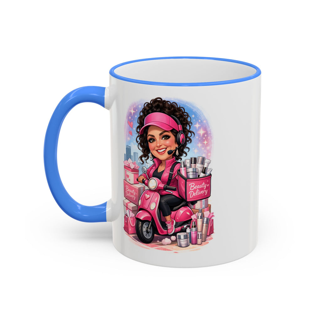 Coffee Mug — Cute Pink Makeup Girl Illustration Accent Rim & Handle