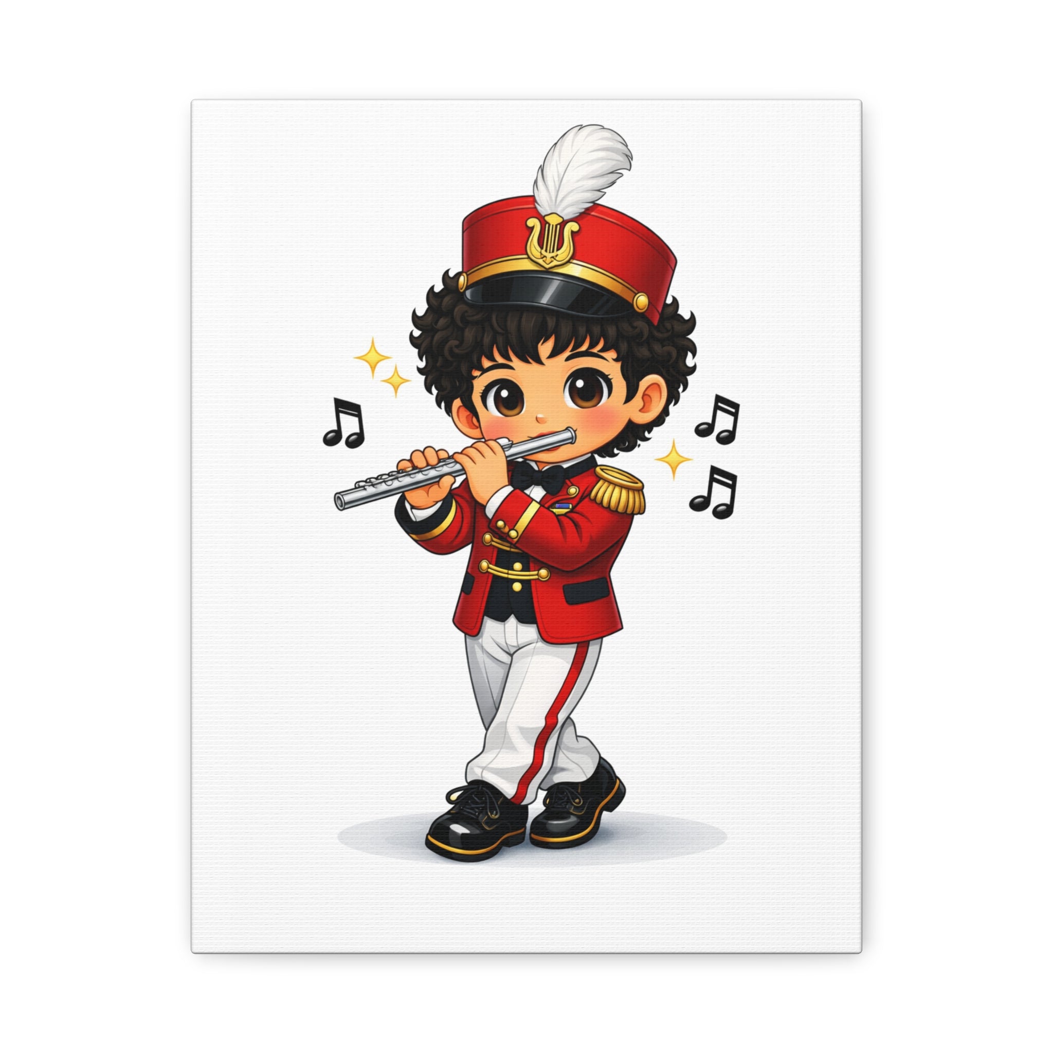 Marching Band Flutist Canvas Print — Cute Cartoon Musician Wall Art