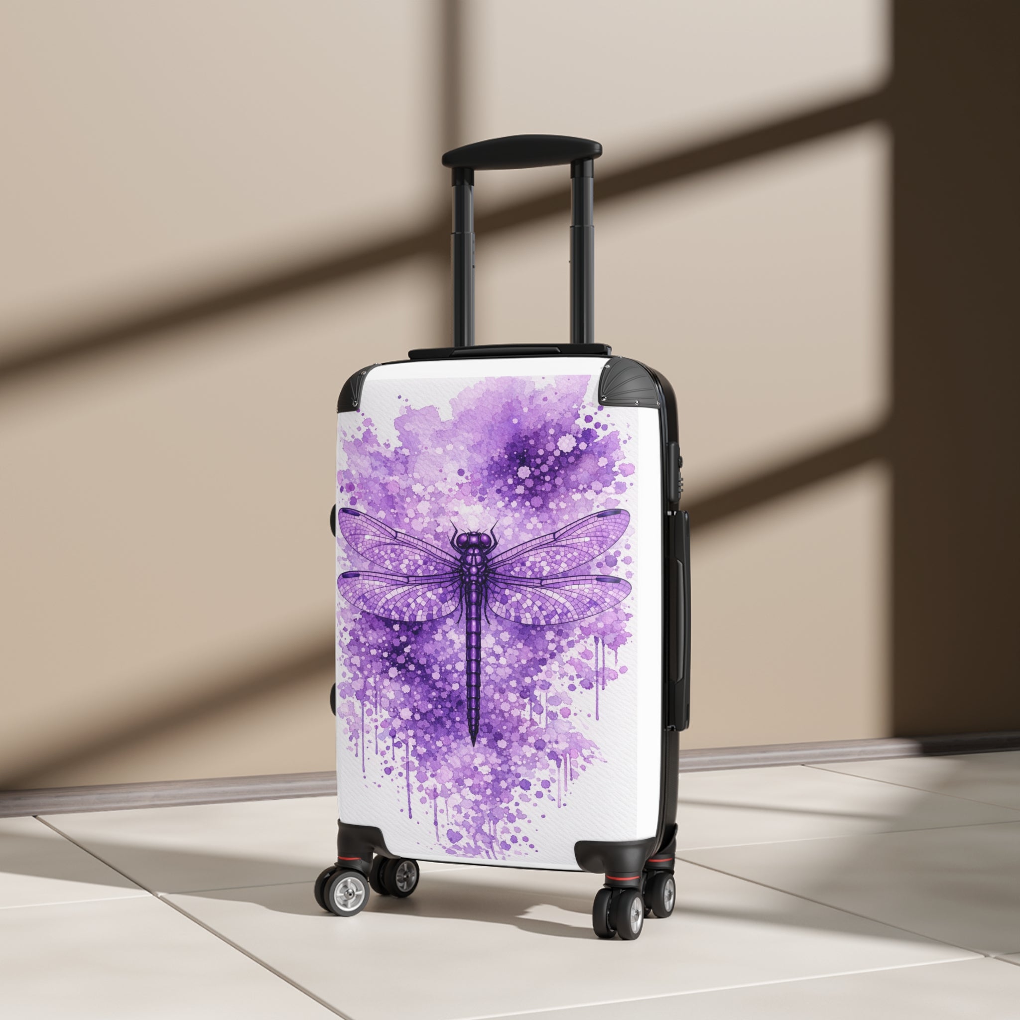 Dragonfly Purple Watercolor Suitcase — Artistic Carry-On Luggage