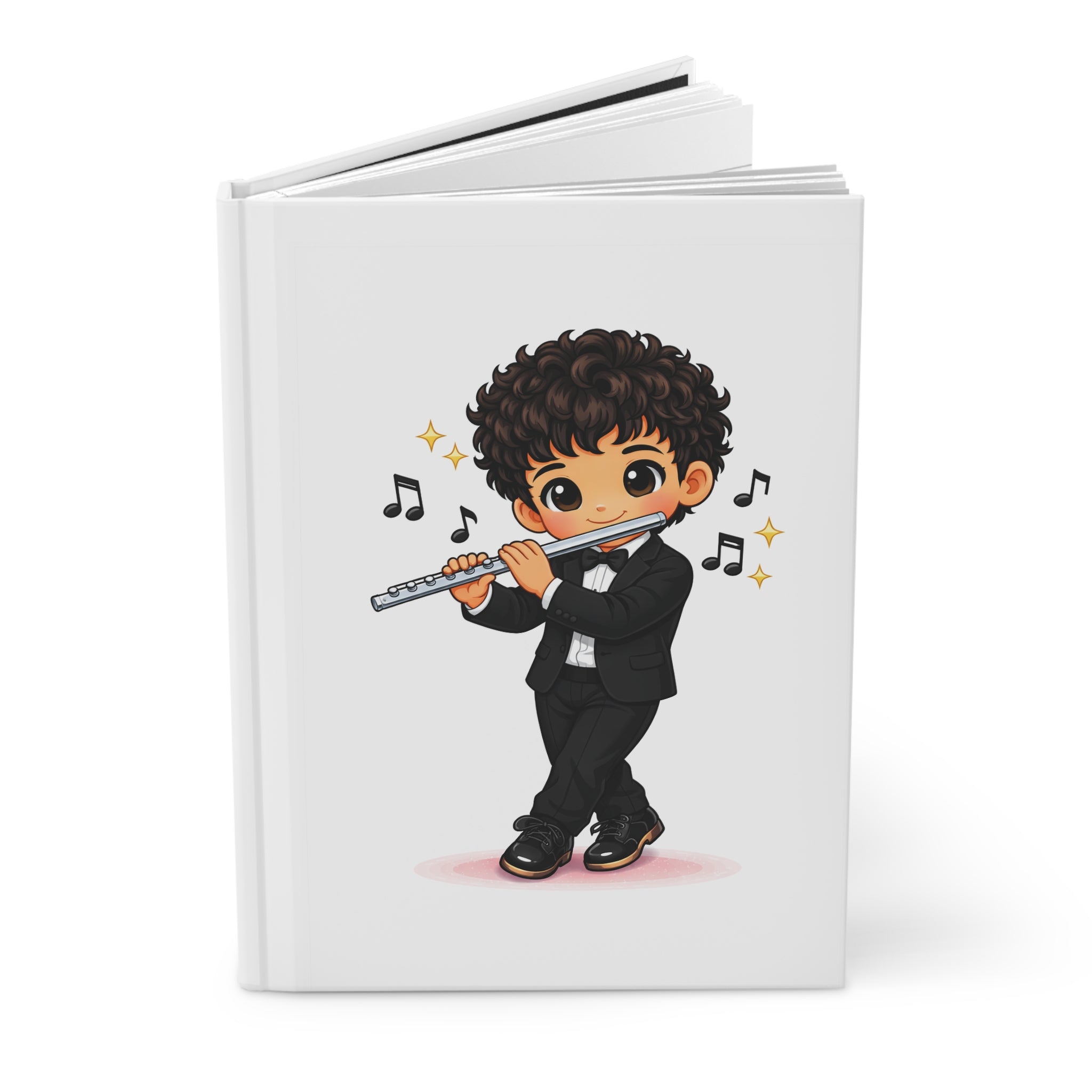Flute Player Hardcover Journal — Cute Cartoon Musician Notebook for Students & Gift