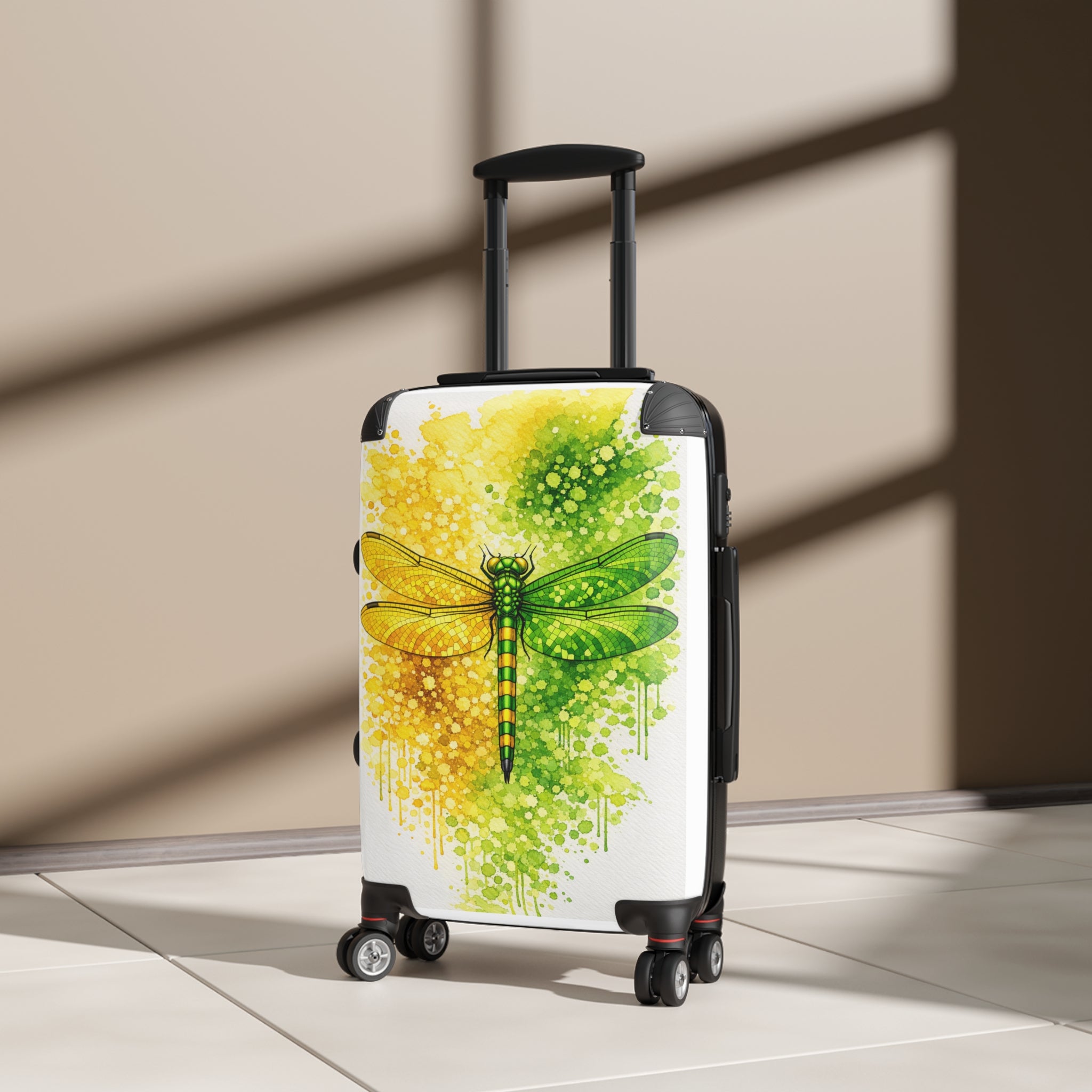 Dragonfly Carry-On Suitcase – Watercolor Green & Yellow Insect Travel Luggage