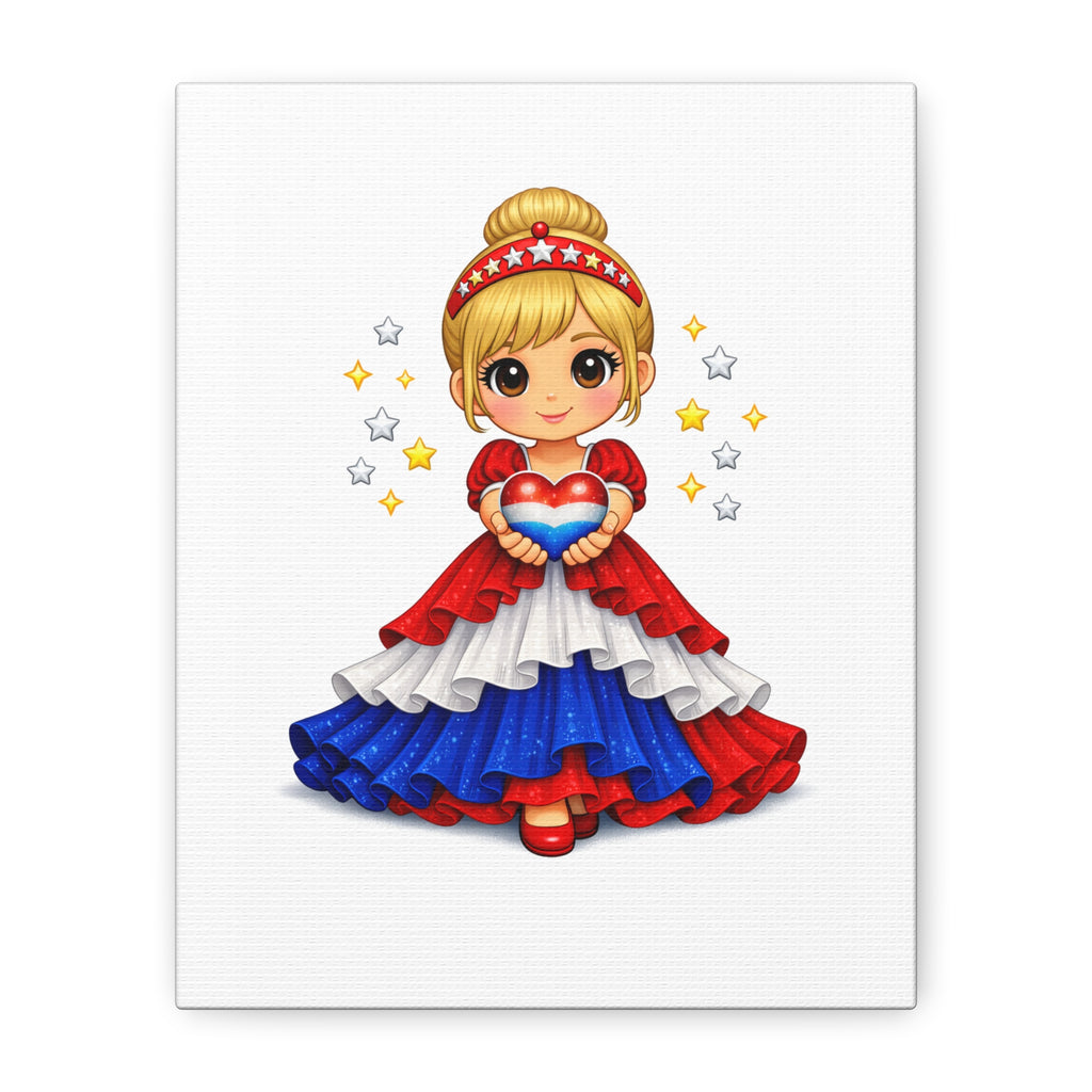 Patriotic Girl Holding Heart Matte Canvas Wall Art