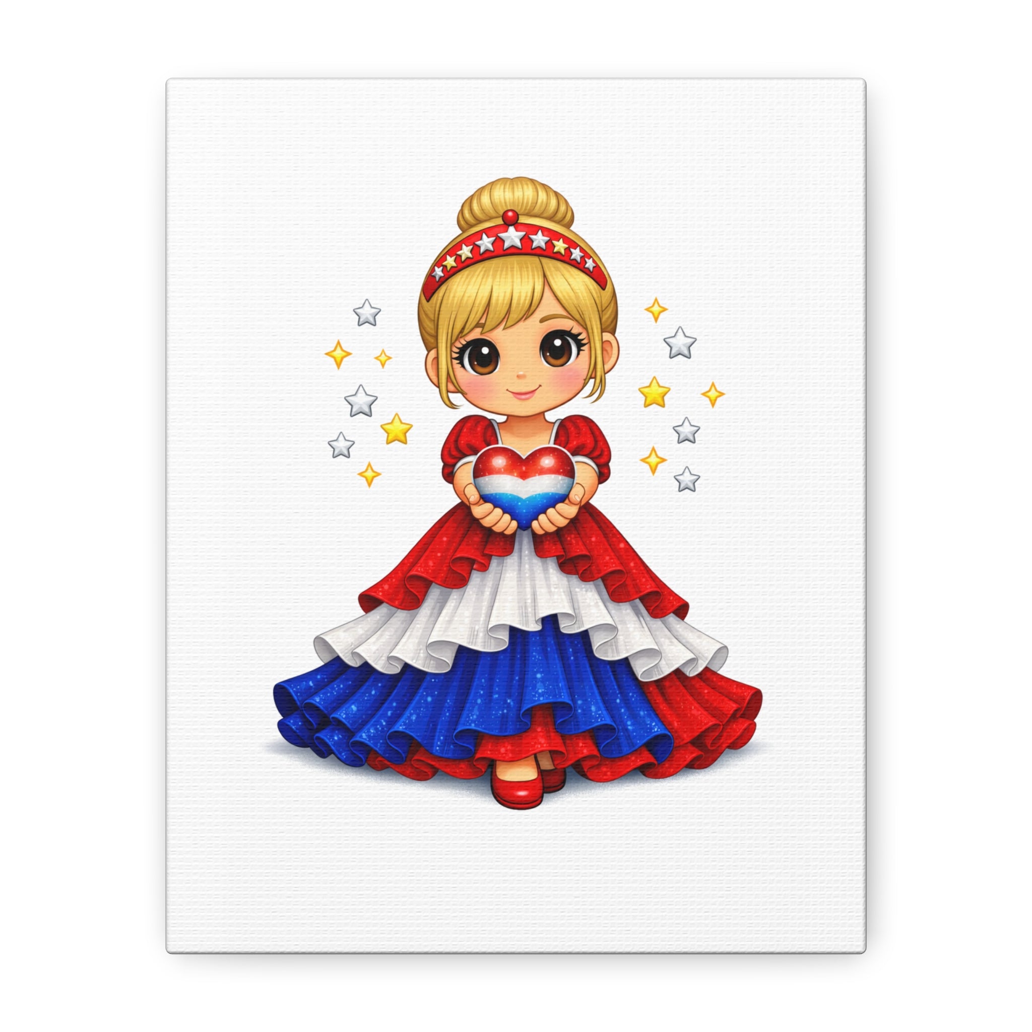 Patriotic Girl Holding Heart Matte Canvas Wall Art