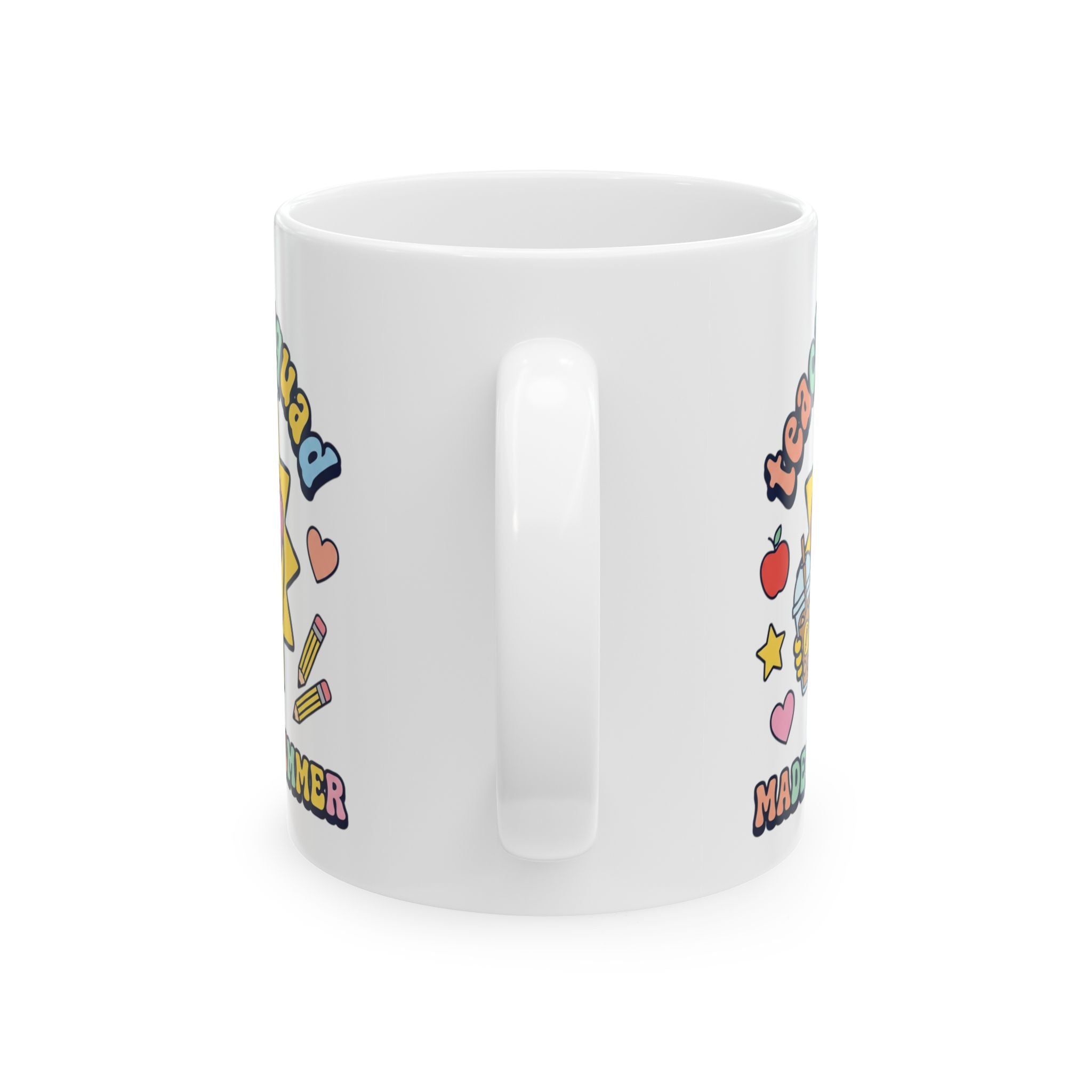 Teacher Squad Summer Ceramic Mug – "Made by a Teacher" Cute Sun & School Icons (11oz/15oz)