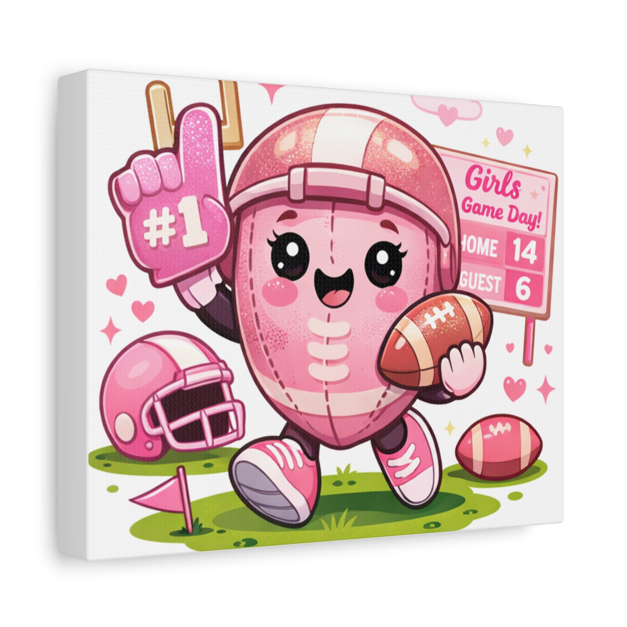 Pink Football Girl Canvas – Cute Girls’ Game Day Wall Art
