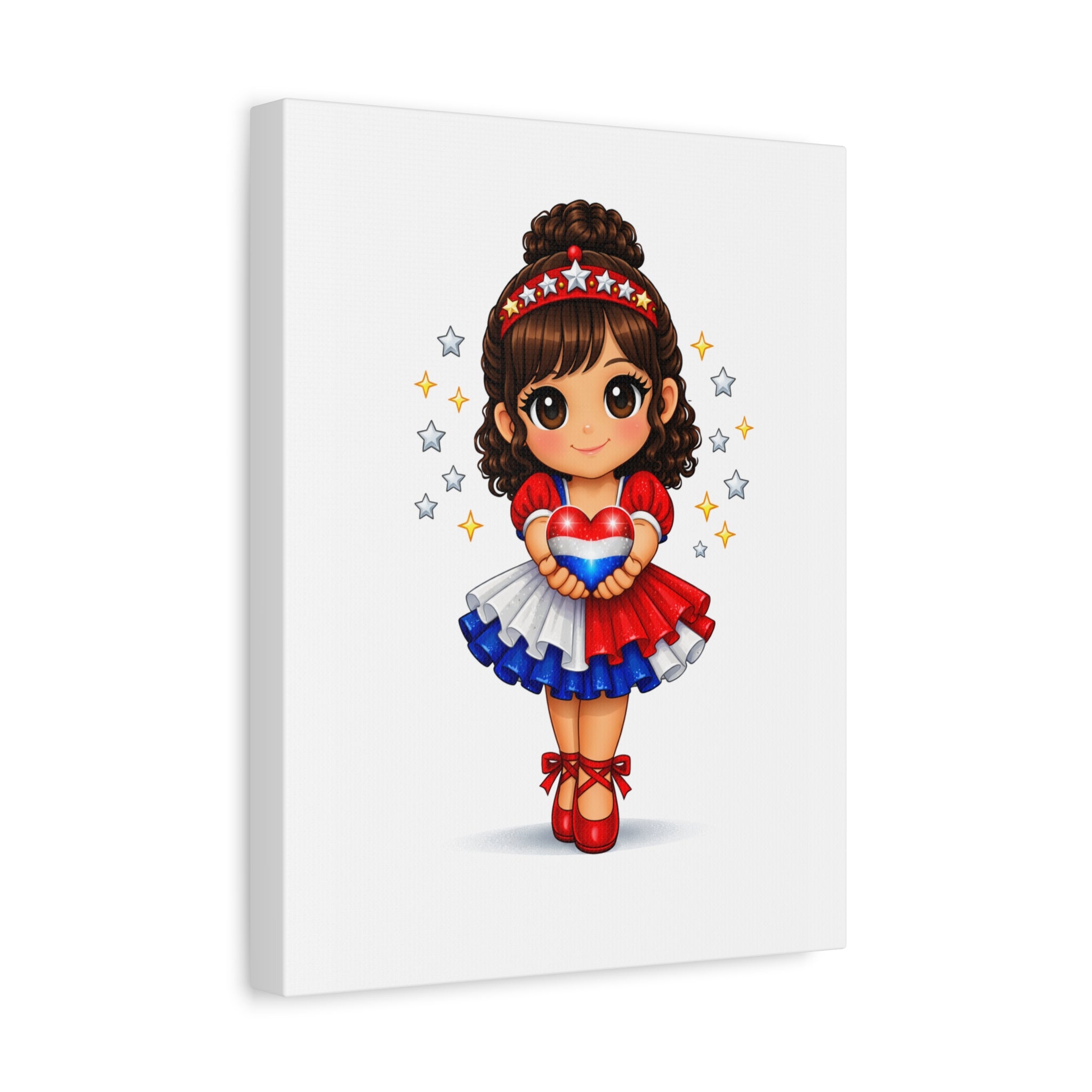 Patriotic Girl Holding Heart Matte Canvas Wall Art