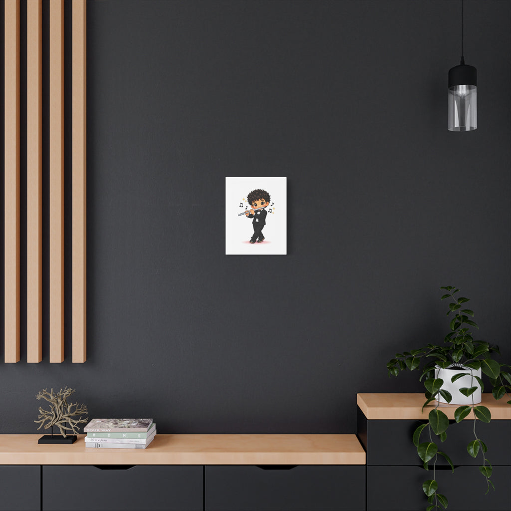 Cute Flutist Boy Matte Canvas Wall Art — Orchestra Musician Print