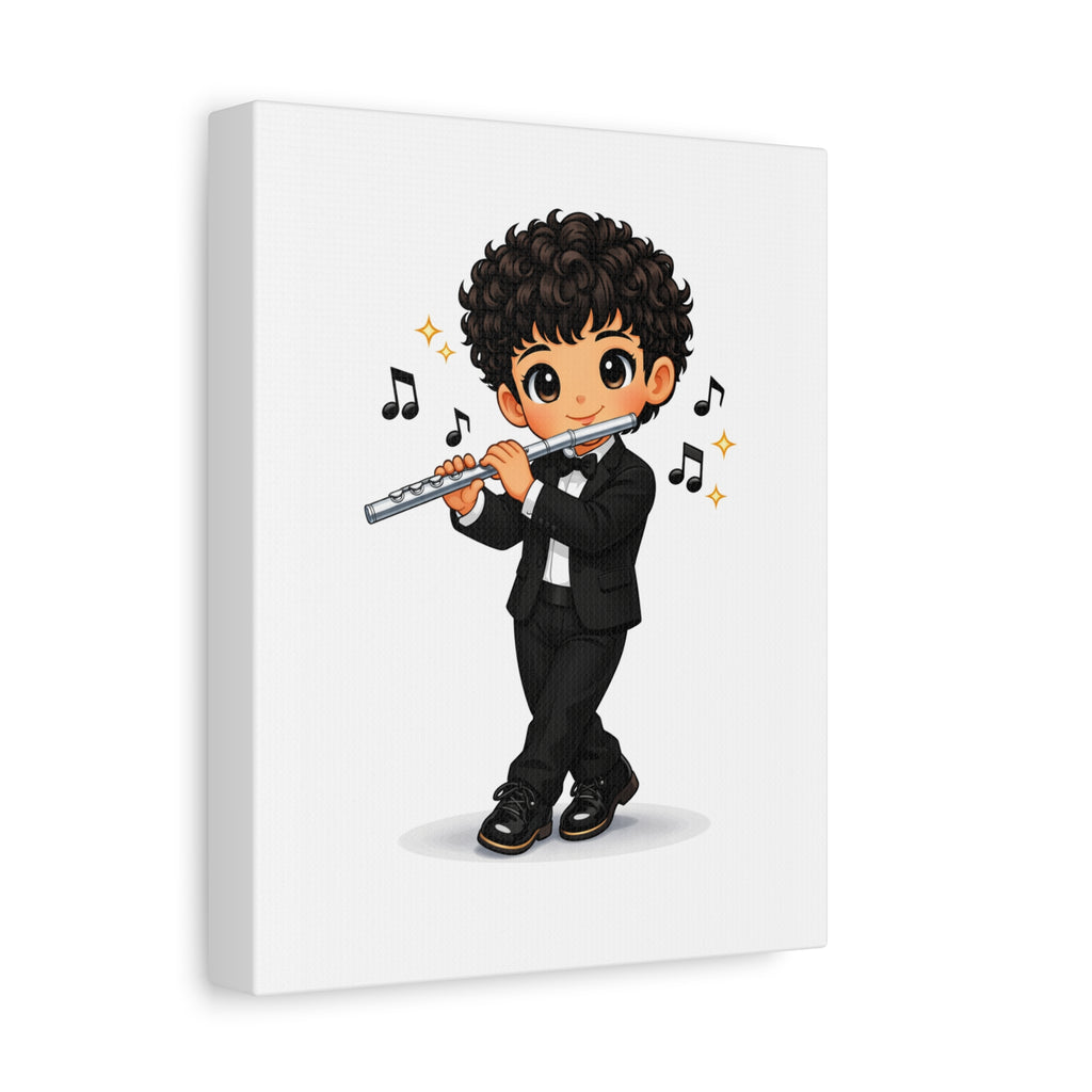 Cute Flute Player Canvas Print – Chibi Musician Wall Art (Matte Stretched)