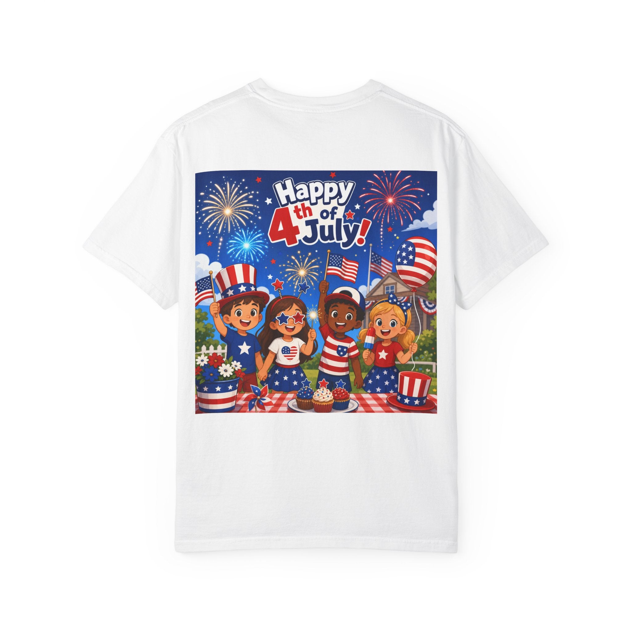 4th of July Kids Patriotic T-Shirt — "Happy 4th of July" Fireworks Design