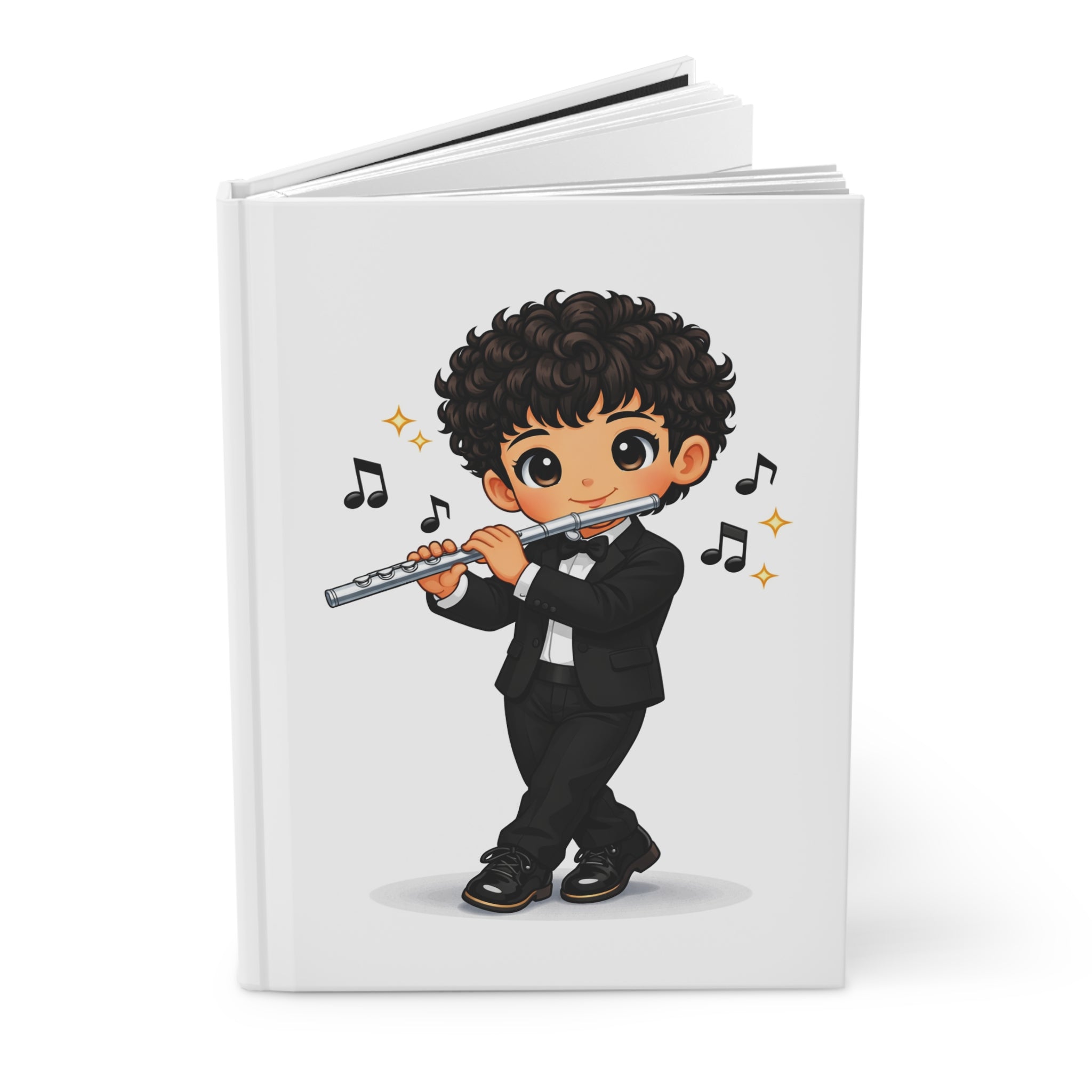 Flute Player Hardcover Journal — Cute Boy Musician Sketch Notebook