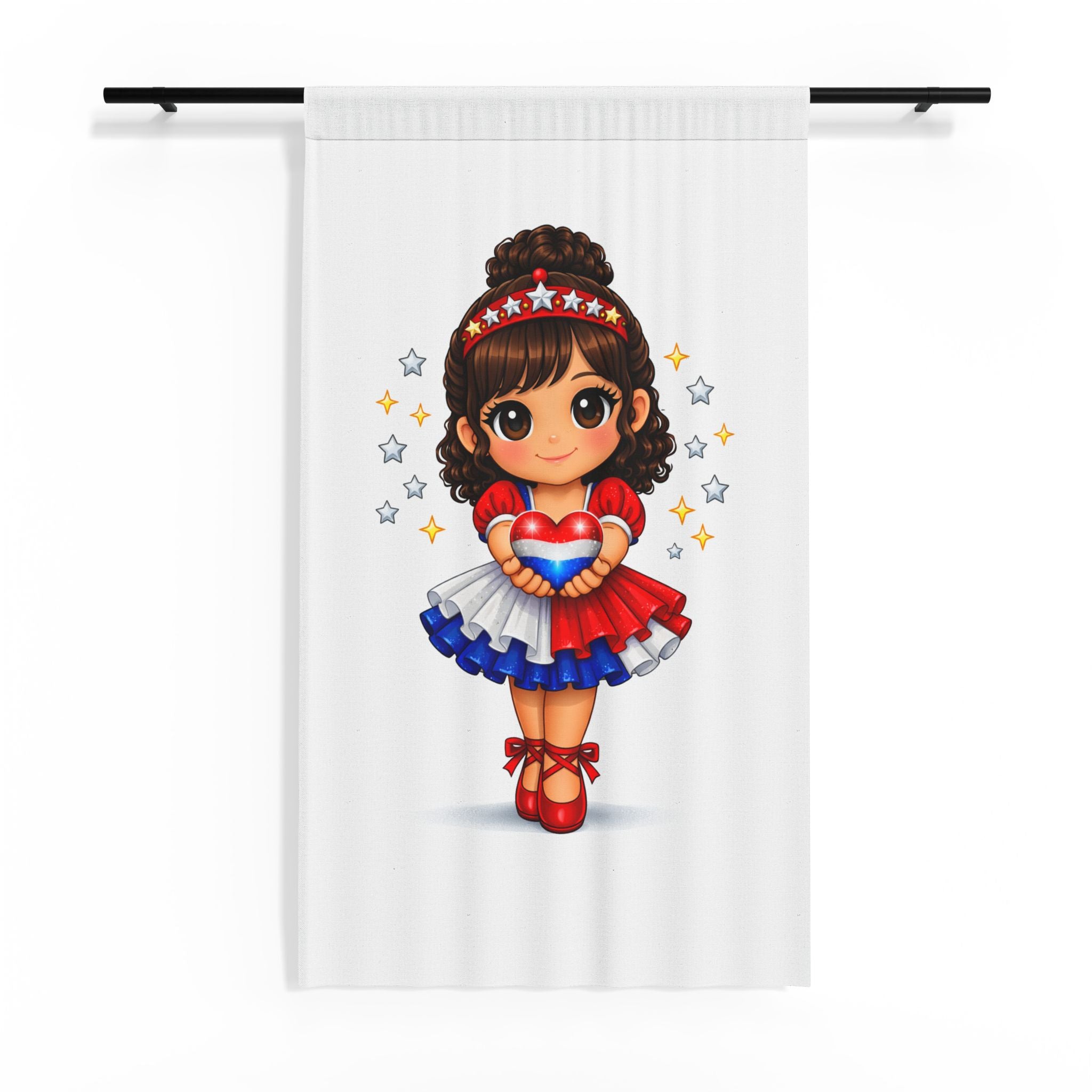 Sheer Curtain — Cute Patriotic Girl Holding Heart Window Curtain