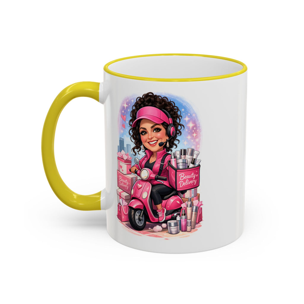 Coffee Mug — Cute Pink Makeup Girl Illustration Accent Rim & Handle
