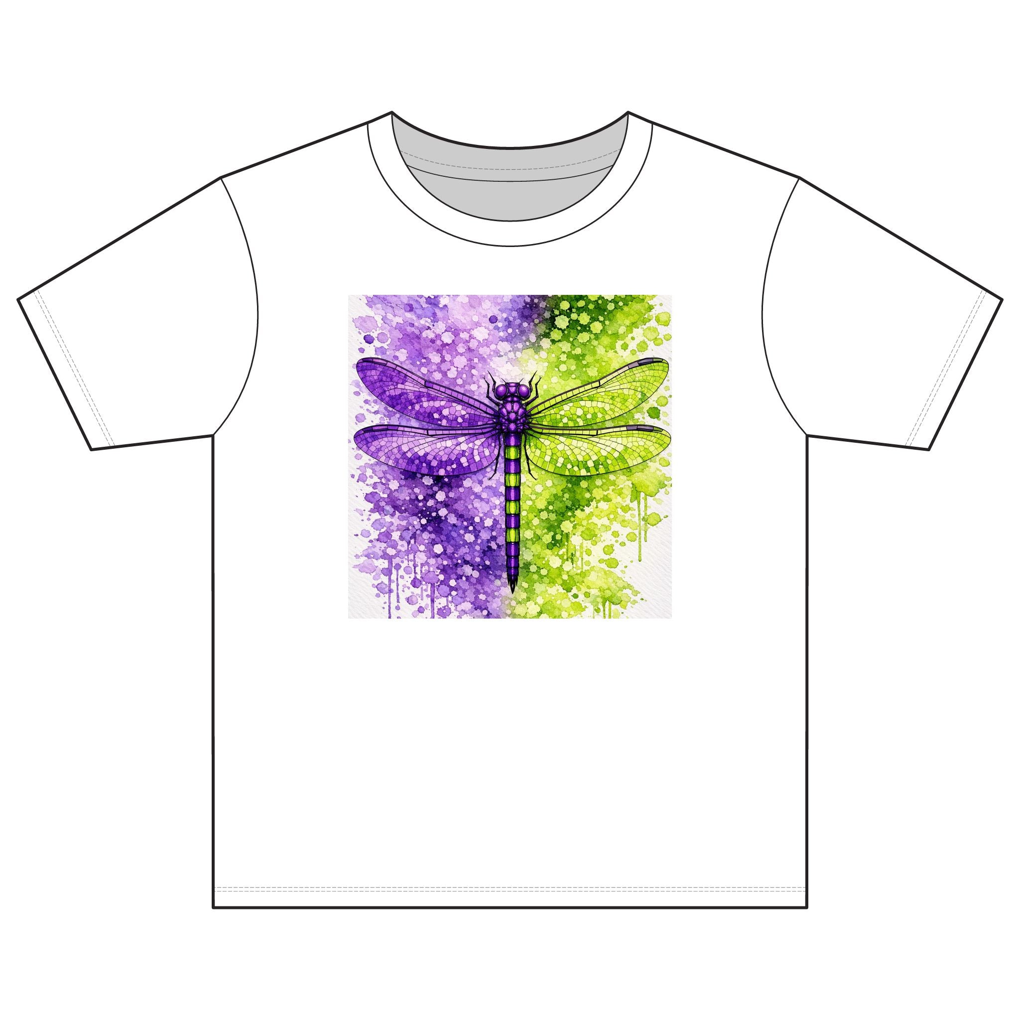 Youth Dragonfly Tee — Purple & Lime Watercolor Dragonfly Kids Shirt