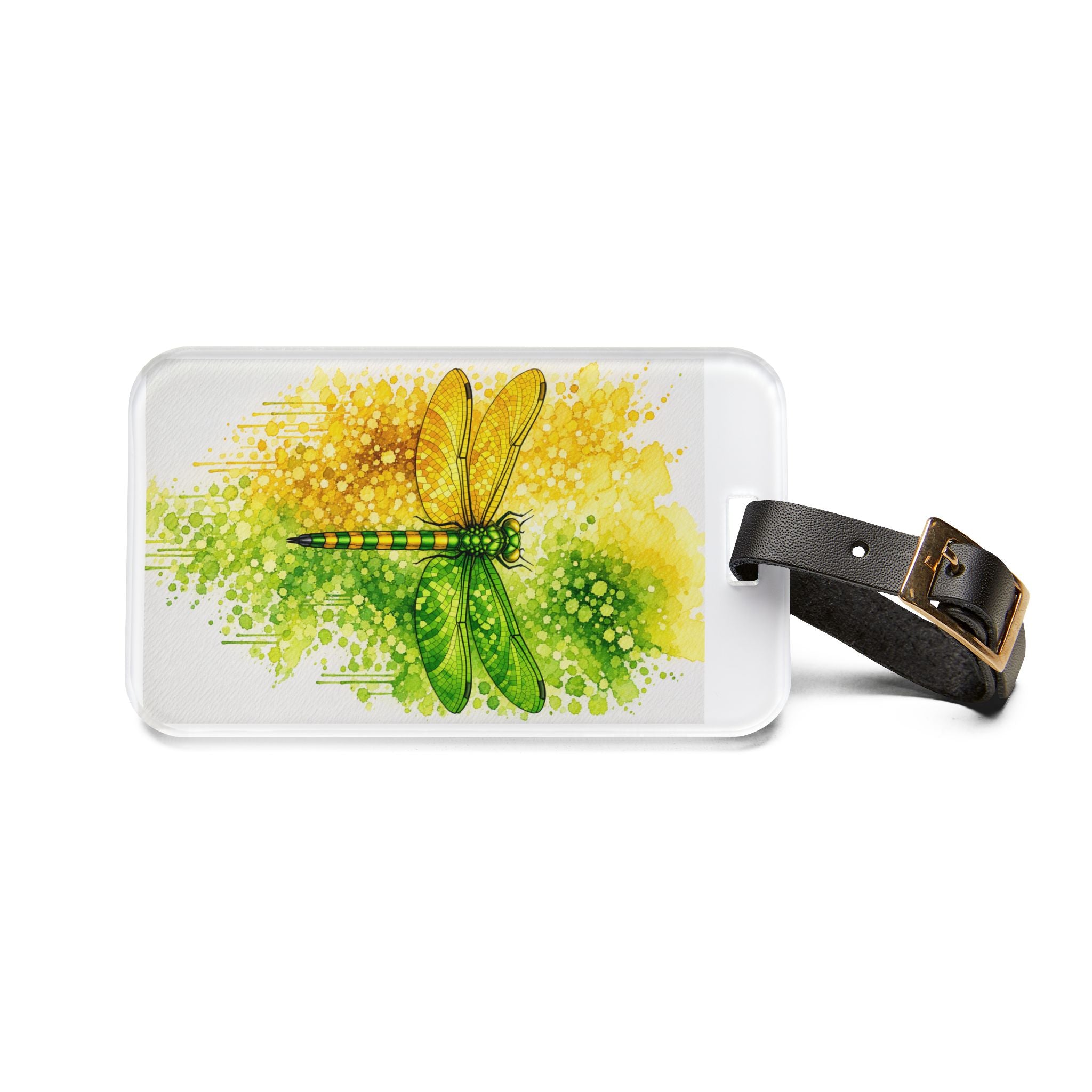 Green Dragonfly Luggage Tag — Watercolor Splash Travel ID