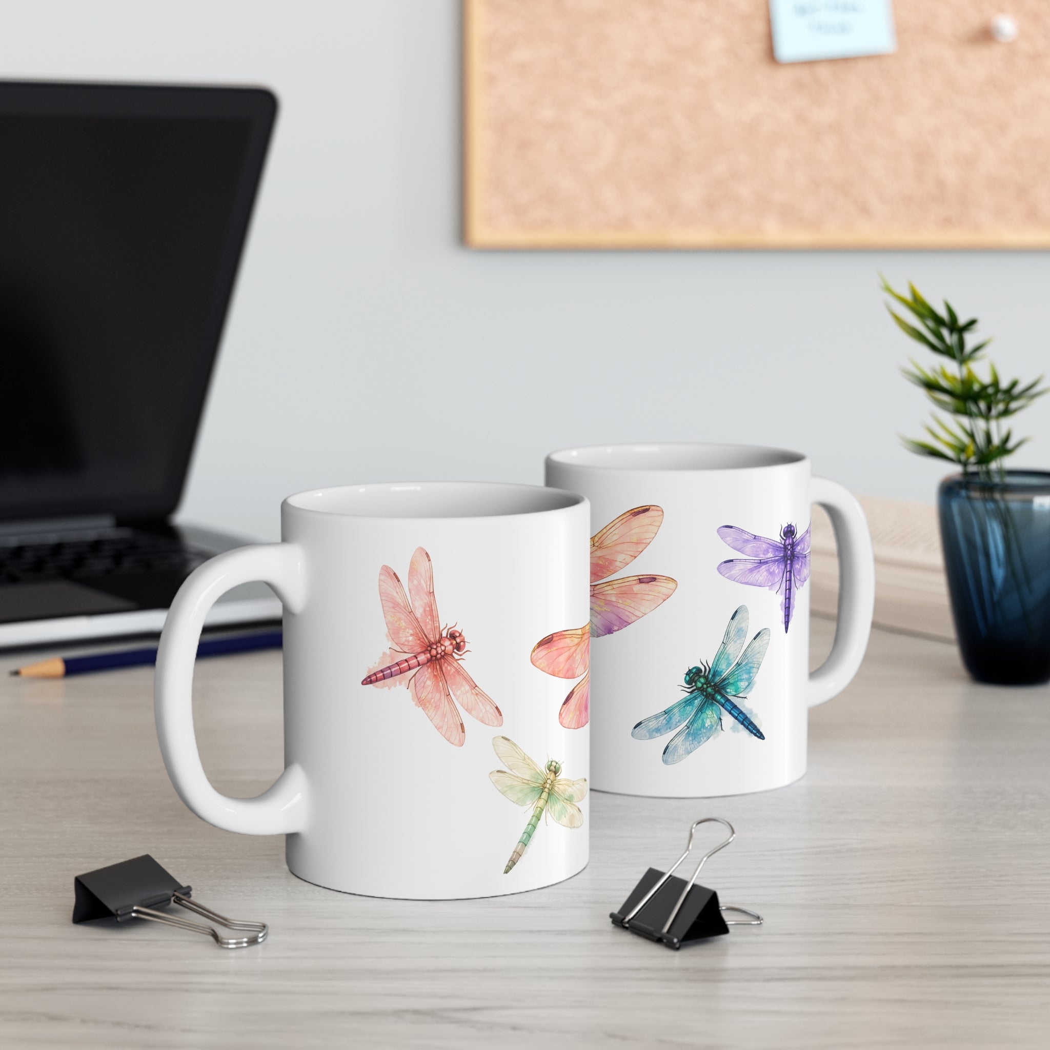 Watercolor Dragonfly Mug — Colorful Nature Coffee Cup