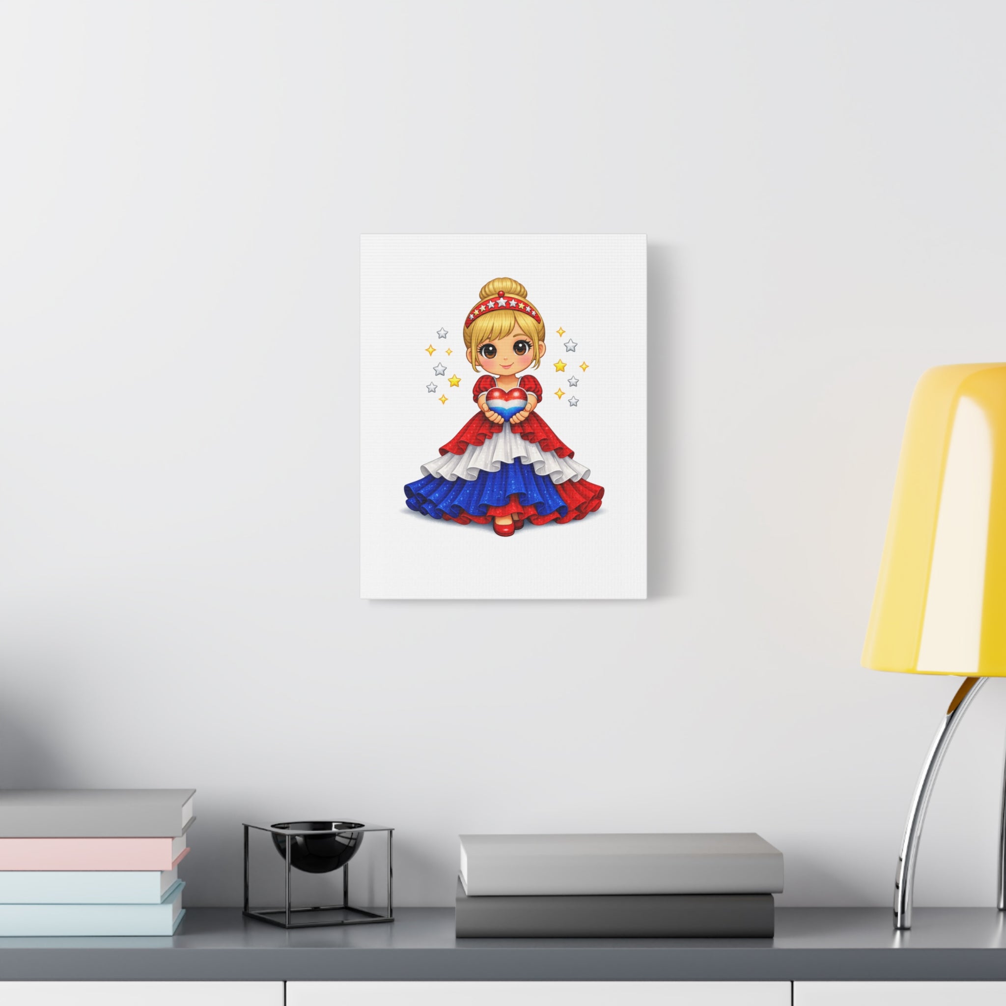 Patriotic Girl Holding Heart Matte Canvas Wall Art