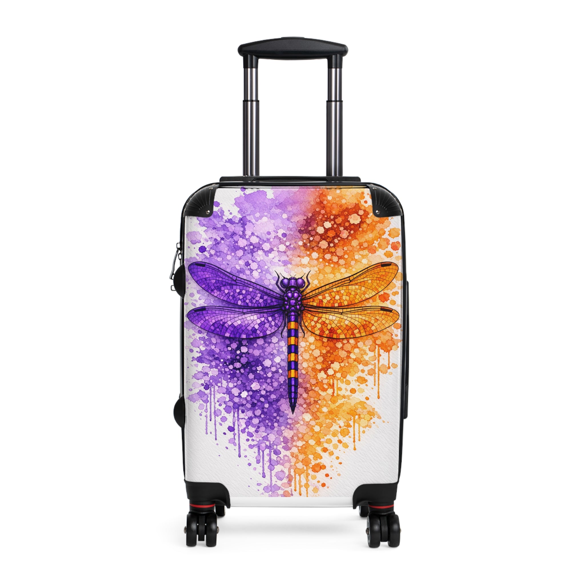 Dragonfly Watercolor Suitcase — Purple & Orange Travel Luggage