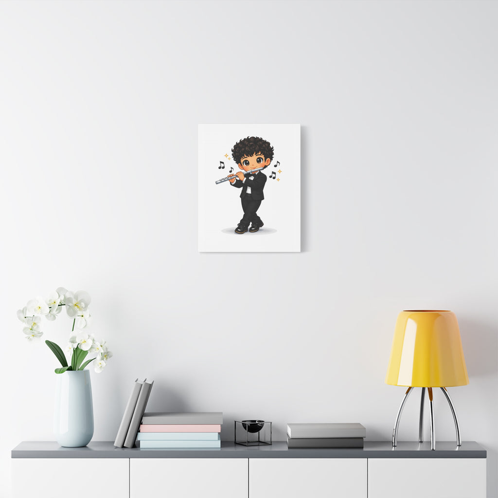 Cute Flute Player Canvas Print – Chibi Musician Wall Art (Matte Stretched)