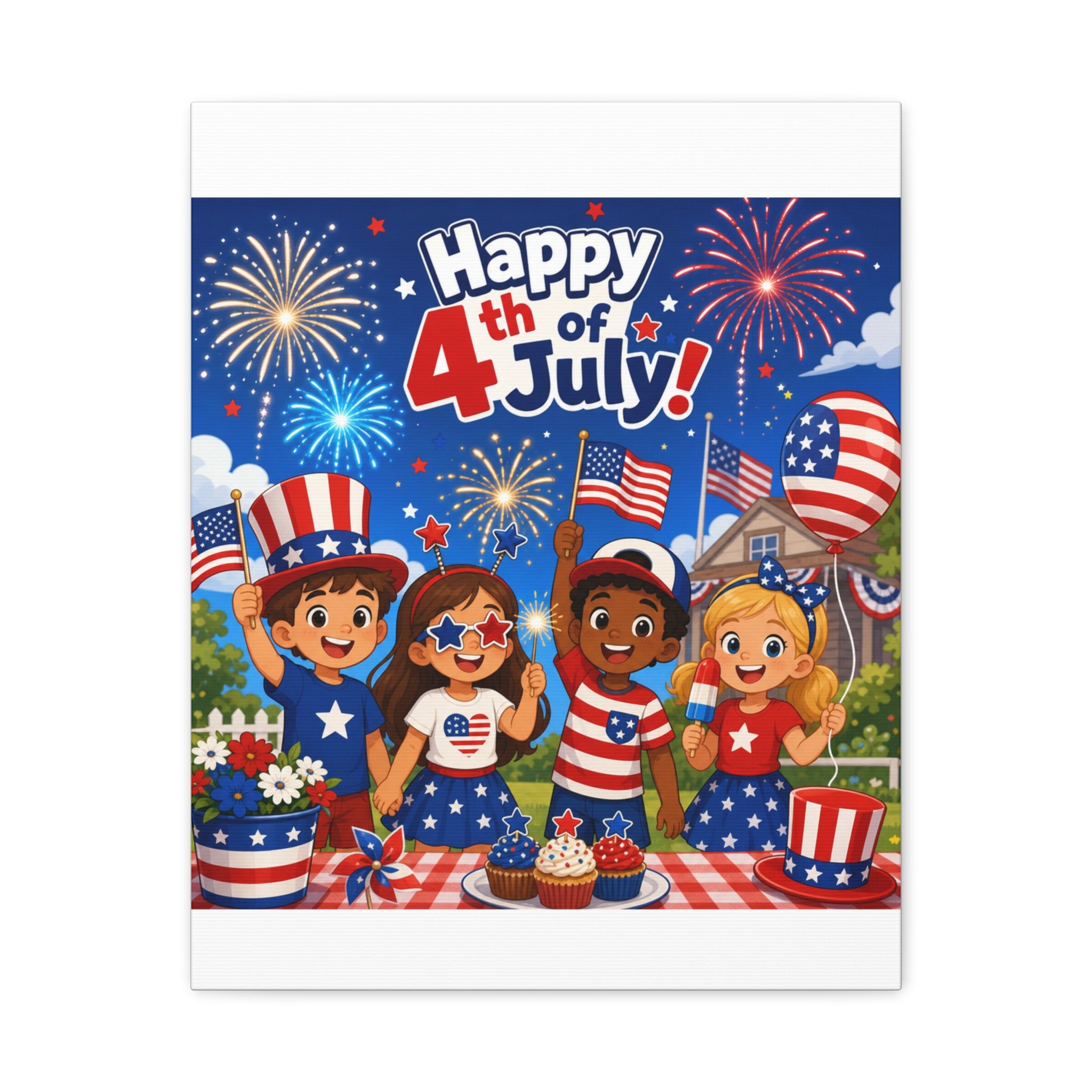 4th of July Kids Canvas Art – Happy 4th of July Patriotic Wall Decor
