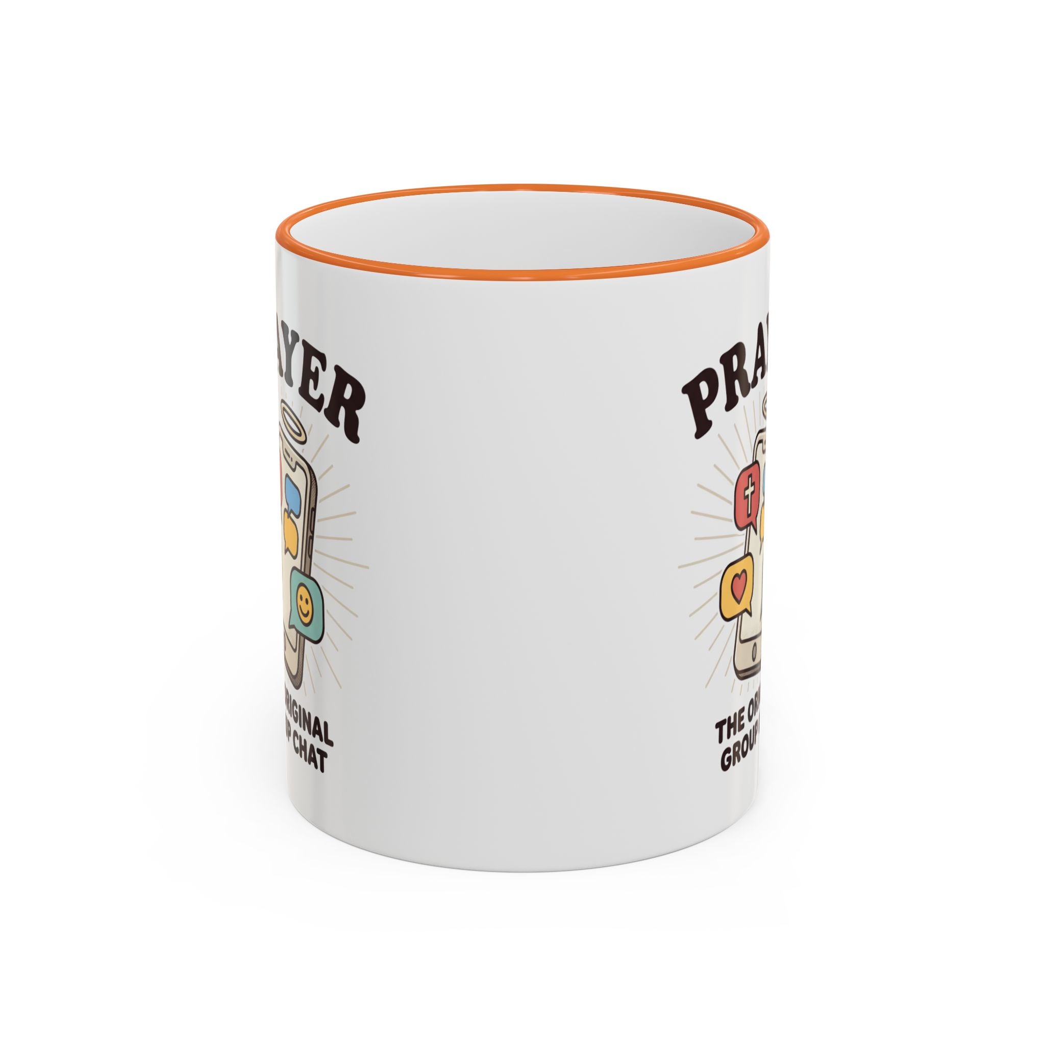 Prayer Mug — "Prayer: The Original Group Chat" Accent Rim & Handle Coffee Cup