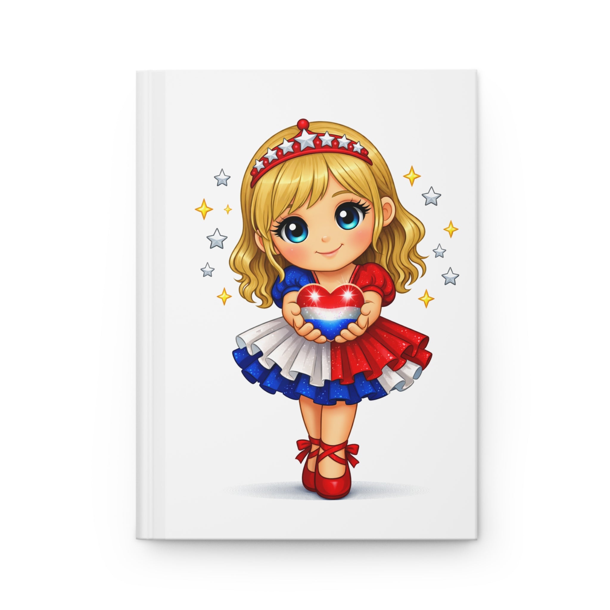 Patriotic Cute Girl Hardcover Journal — Red White Blue Heart Notebook for Kids & Fourth of July