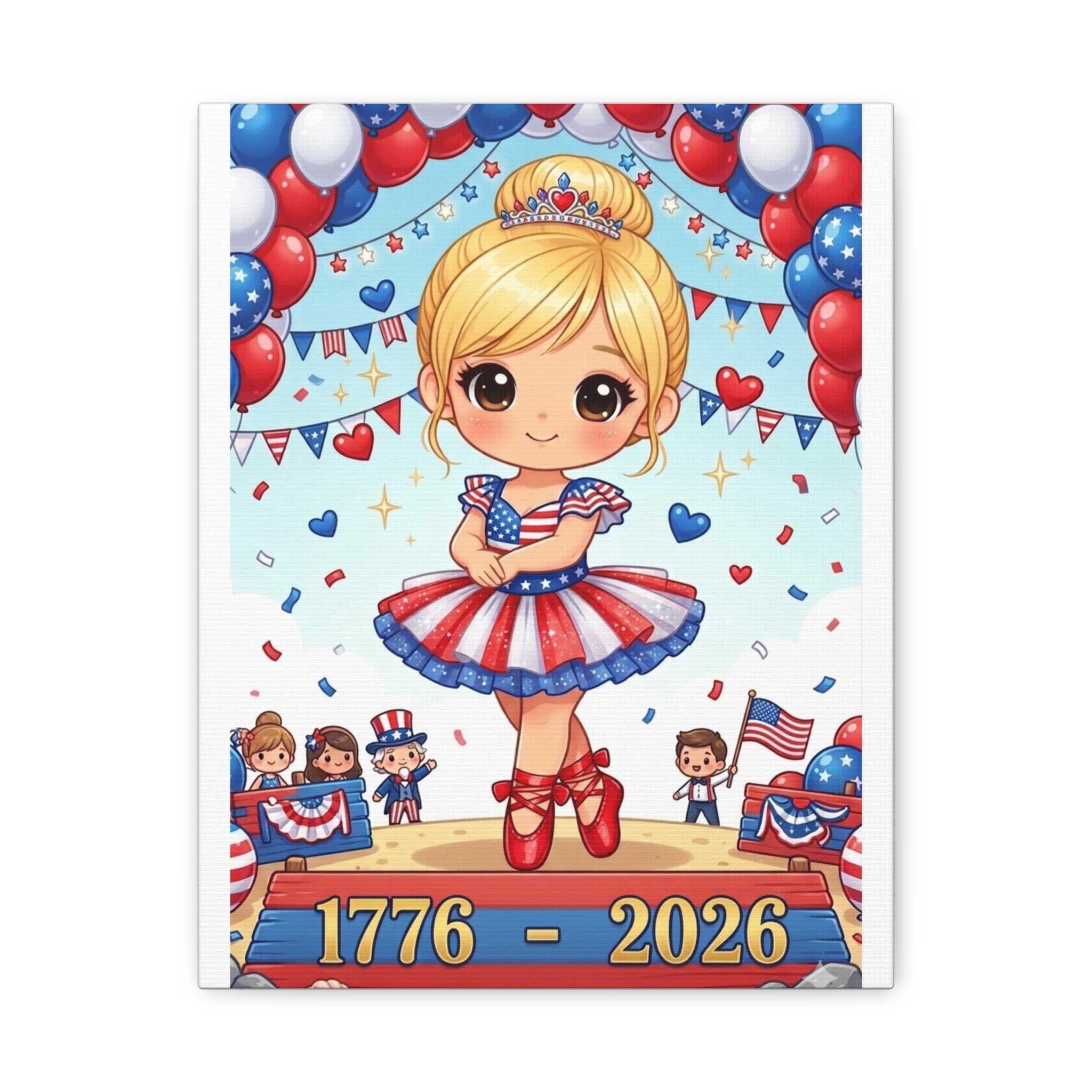 Patriotic Ballet Girl Canvas Print — 1776-2026 4th of July Wall Art