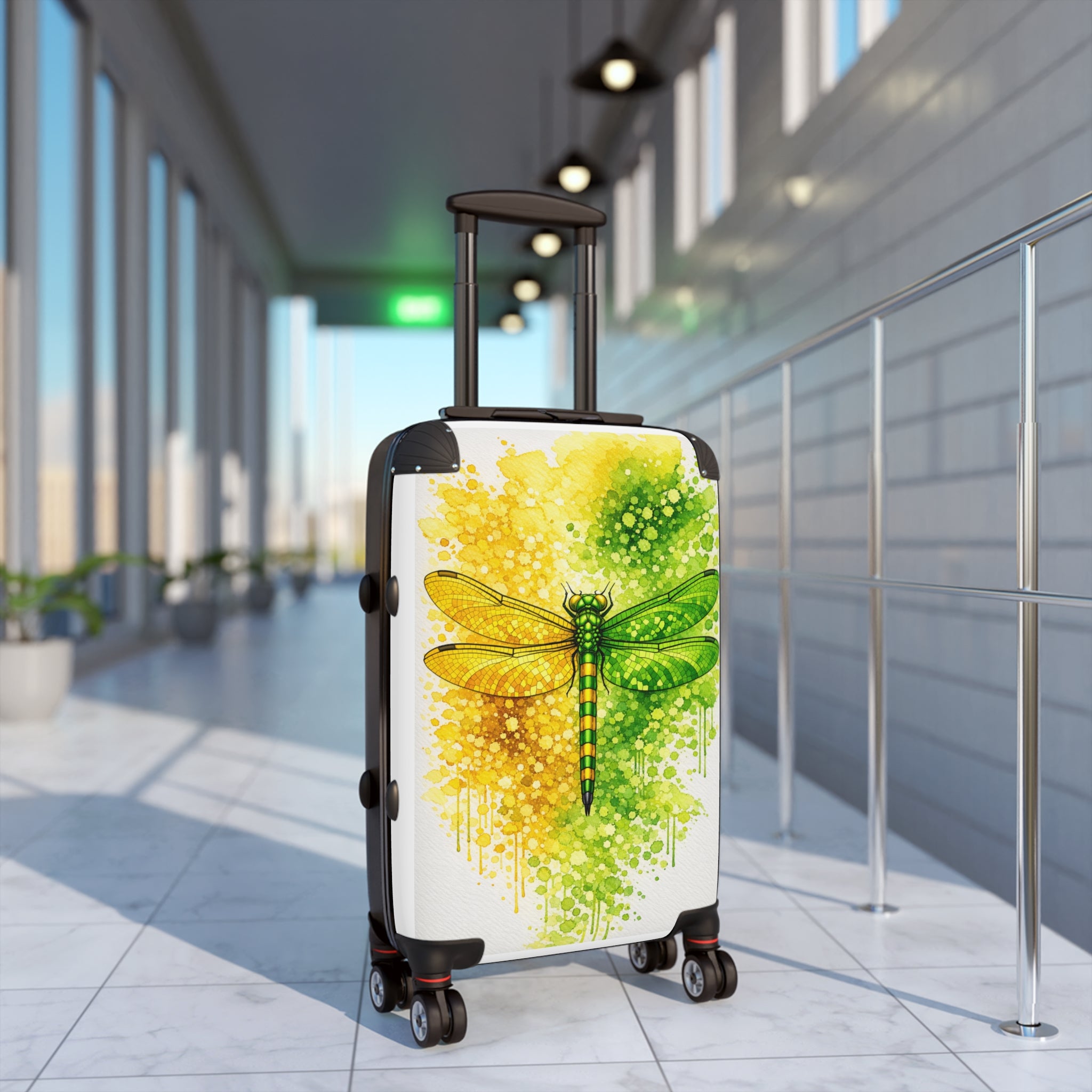 Dragonfly Carry-On Suitcase – Watercolor Green & Yellow Insect Travel Luggage