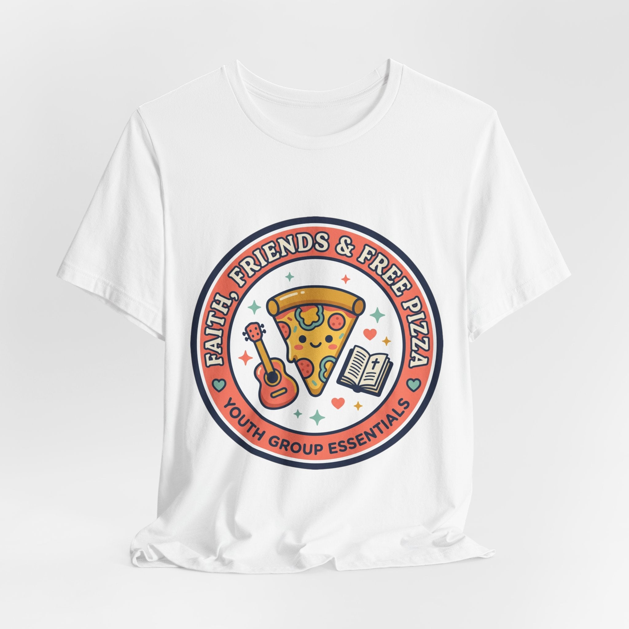 Faith, Friends & Free Pizza Tee | Christian memes, church camp retro tee