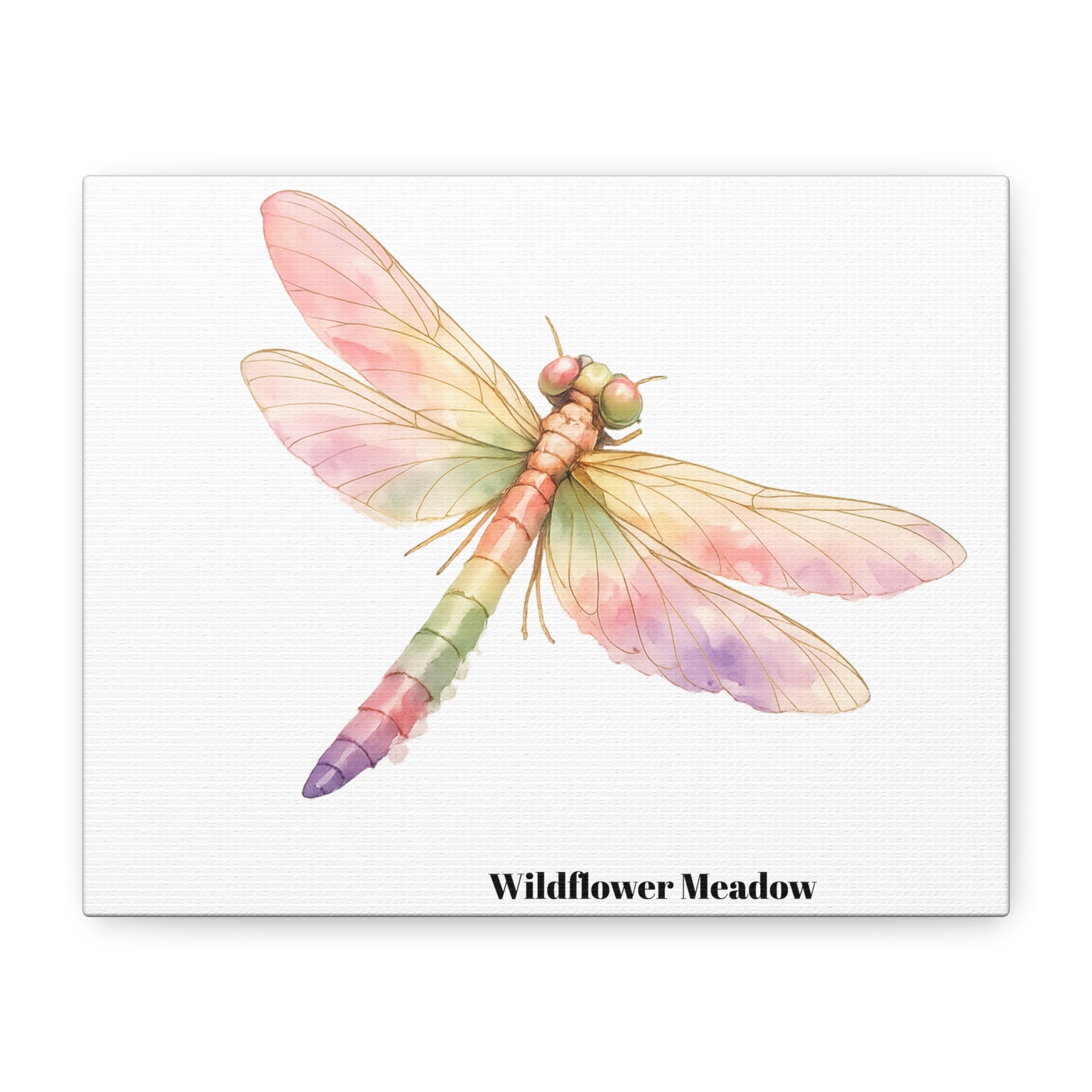Watercolor Dragonfly Canvas Print – "Wildflower Meadow" Stretched Matte Wall Art