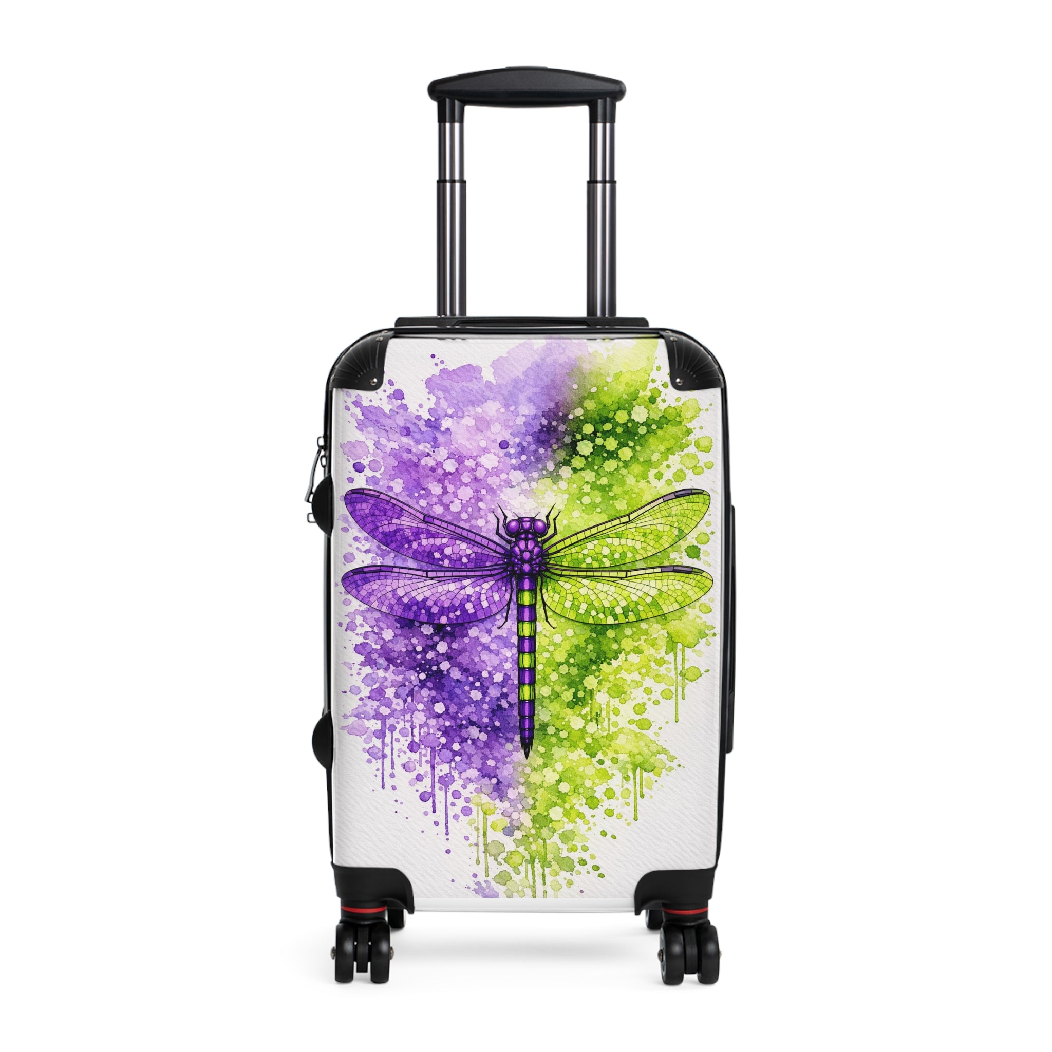 Dragonfly Carry-On Suitcase — Purple & Green Watercolor Splash Travel Luggage