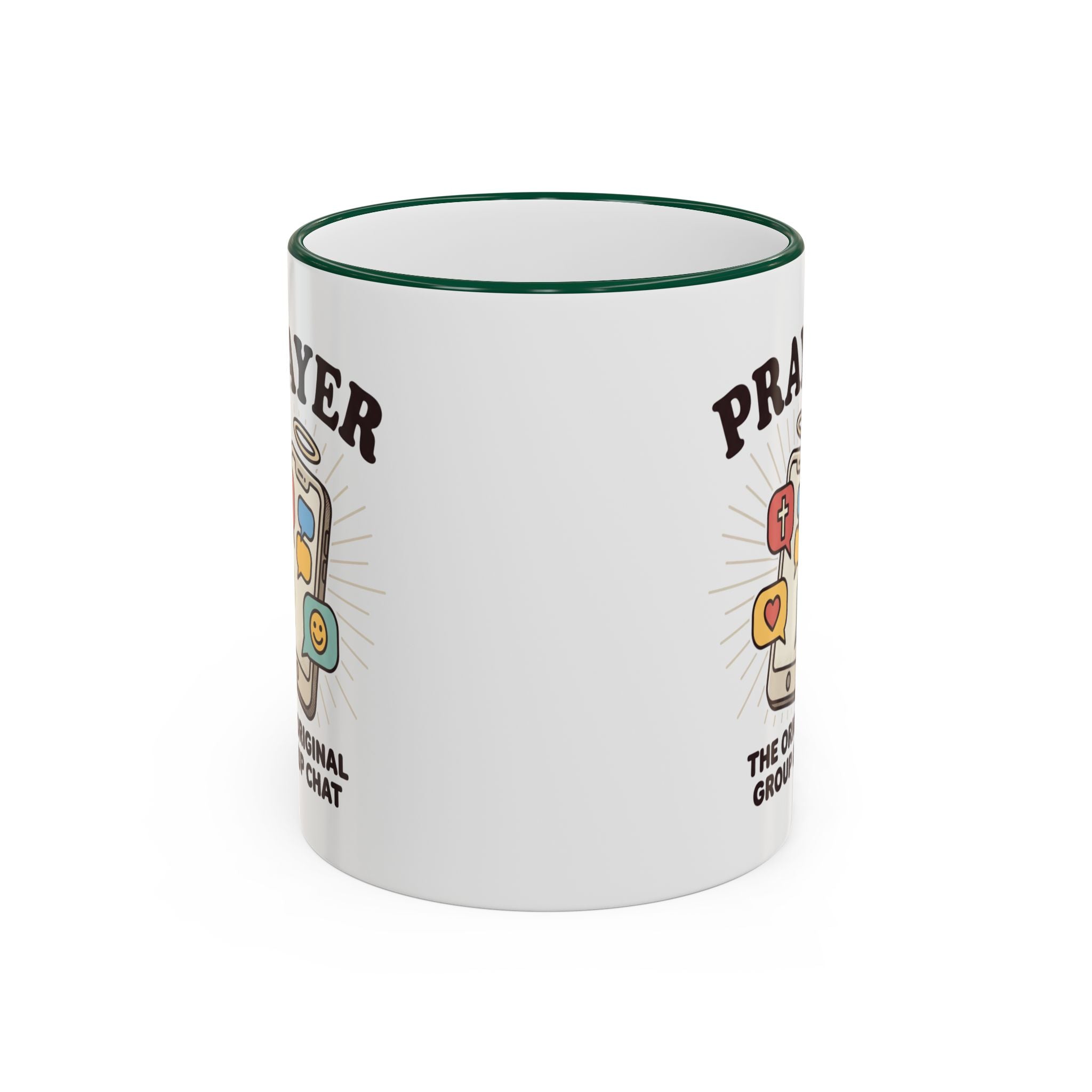 Prayer Mug — "Prayer: The Original Group Chat" Accent Rim & Handle Coffee Cup