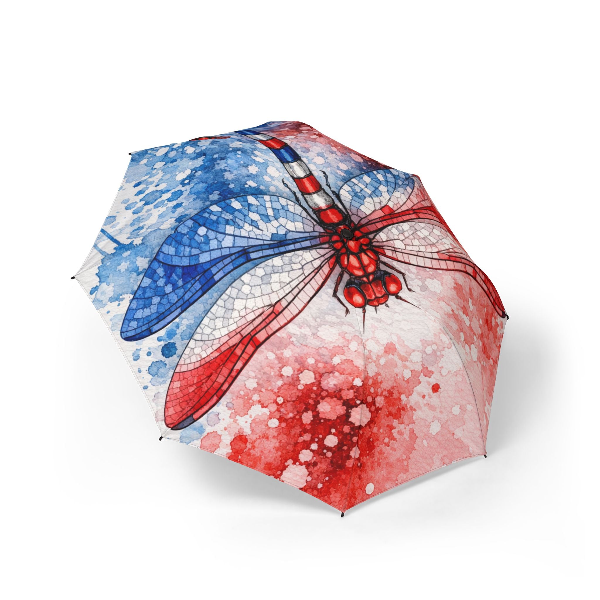 Patriotic Dragonfly Foldable Umbrella – Red White Blue Semi-Auto Compact Rain Umbrella