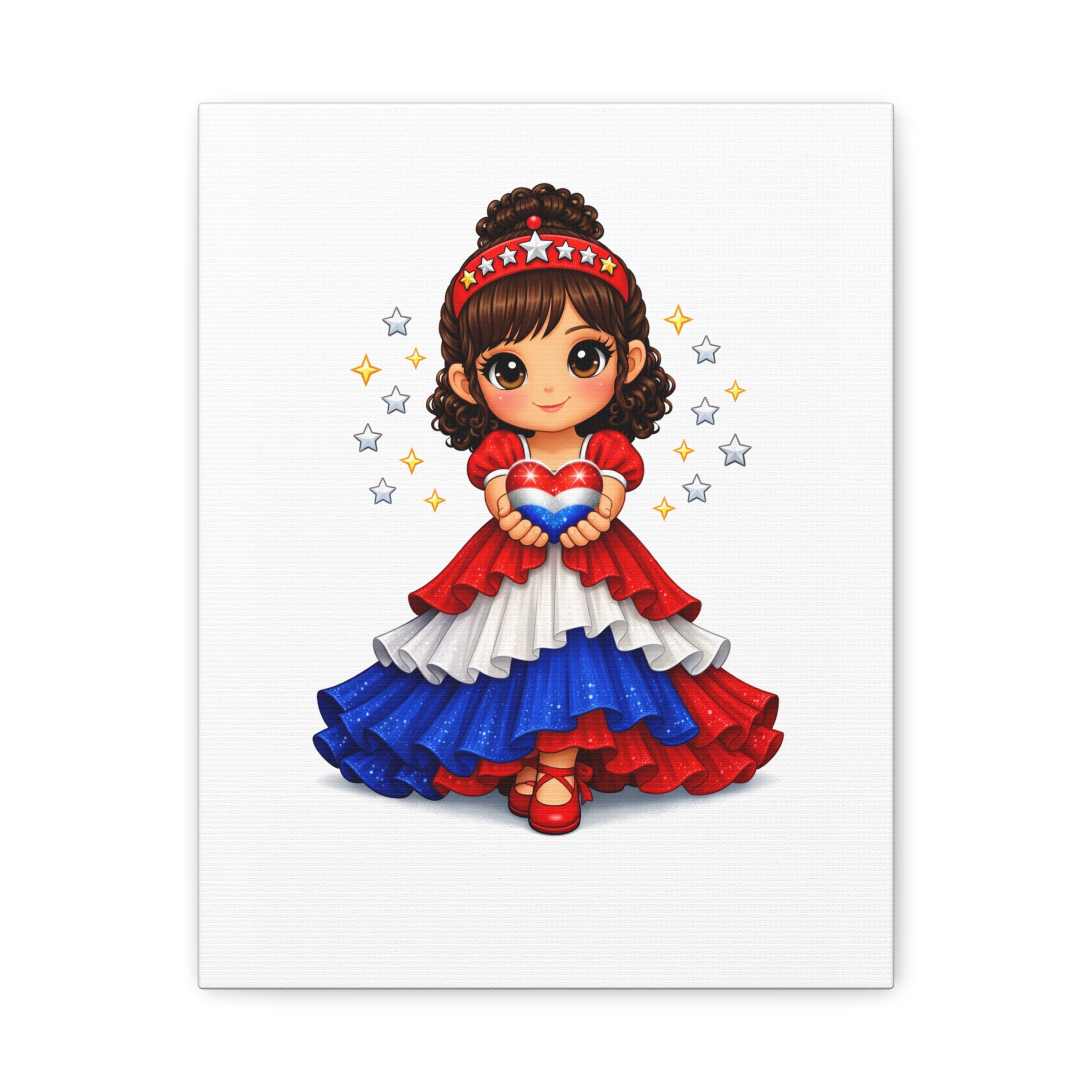 Patriotic Girl Heart Matte Canvas Art — Red White Blue Stretched Wall Decor