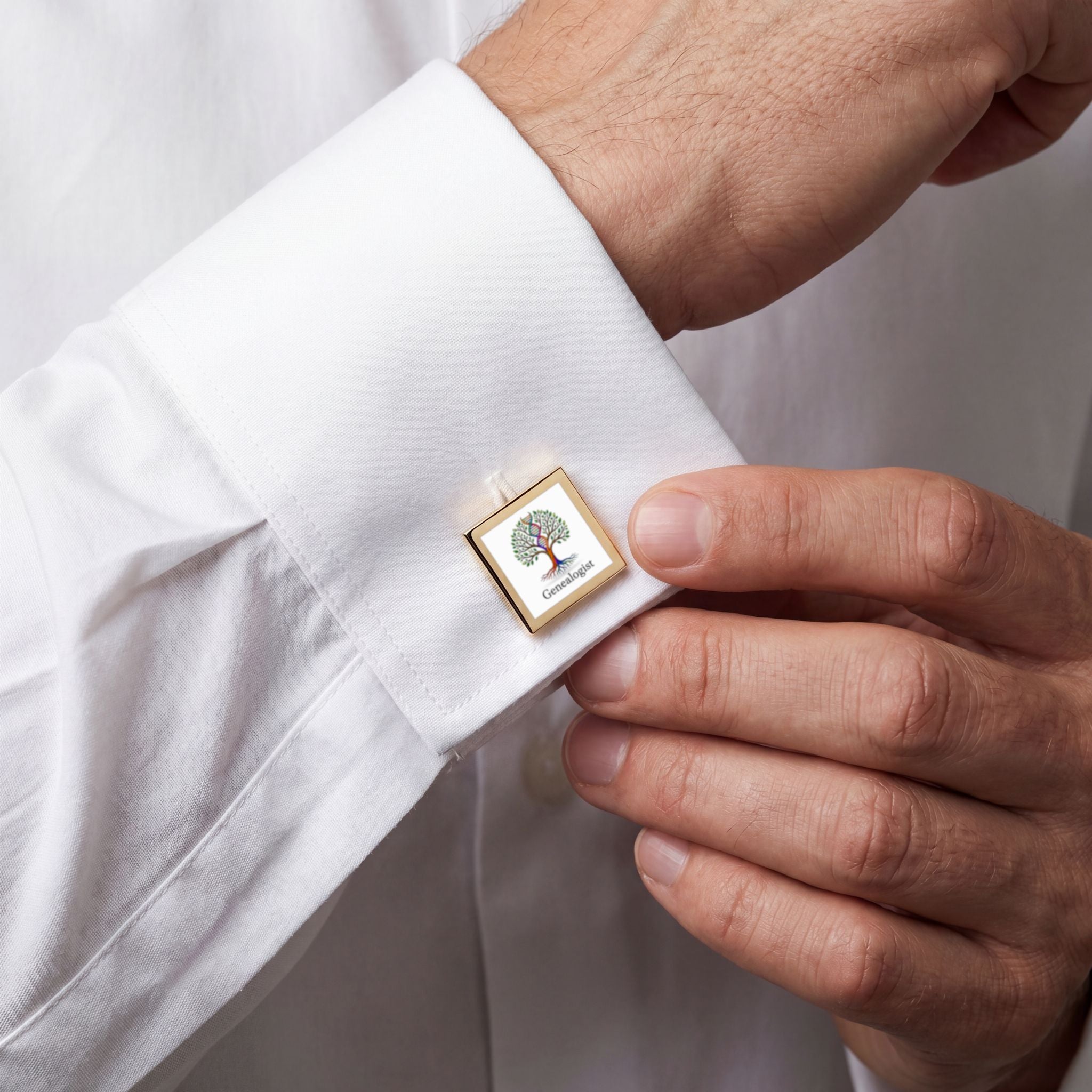 Genealogist Cufflinks — Gold Family Tree Enamel Lapel Cuff Links