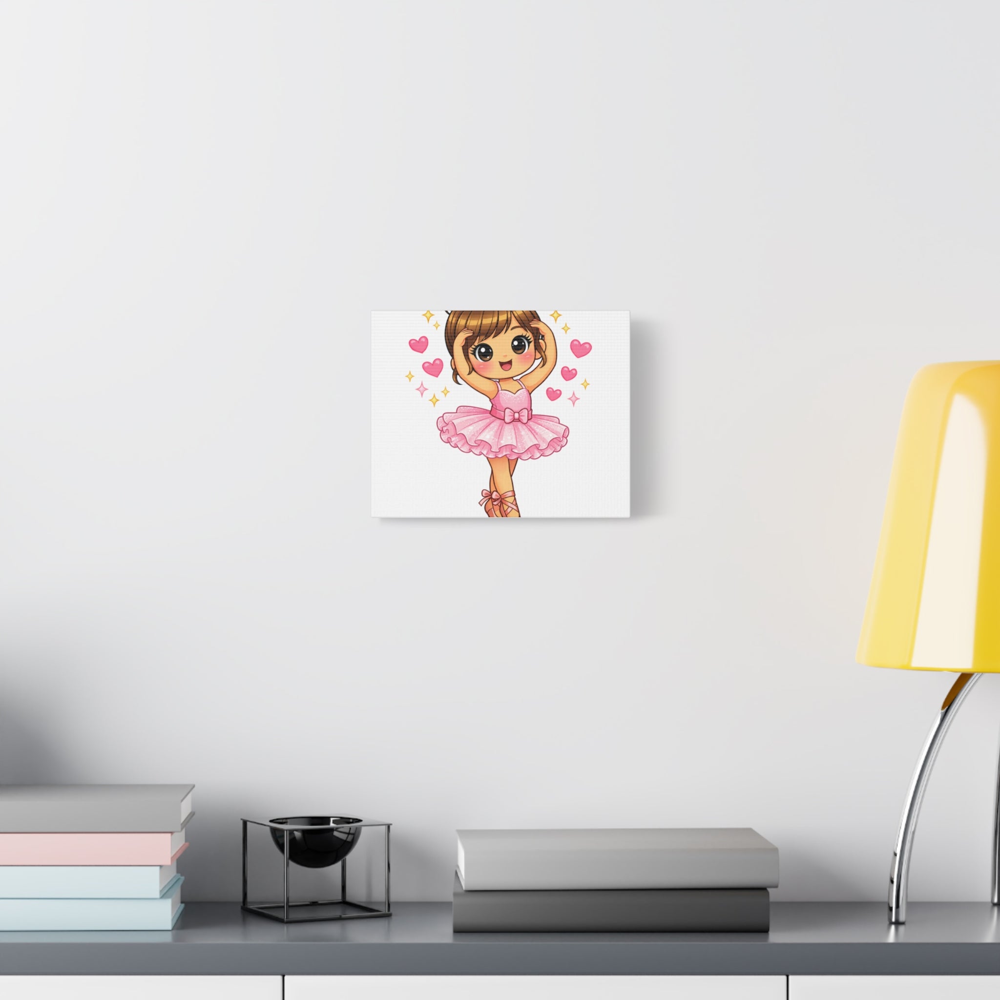 Cute Pink Ballerina Canvas Wall Art — Adorable Little Dancer Print for Girls’ Room