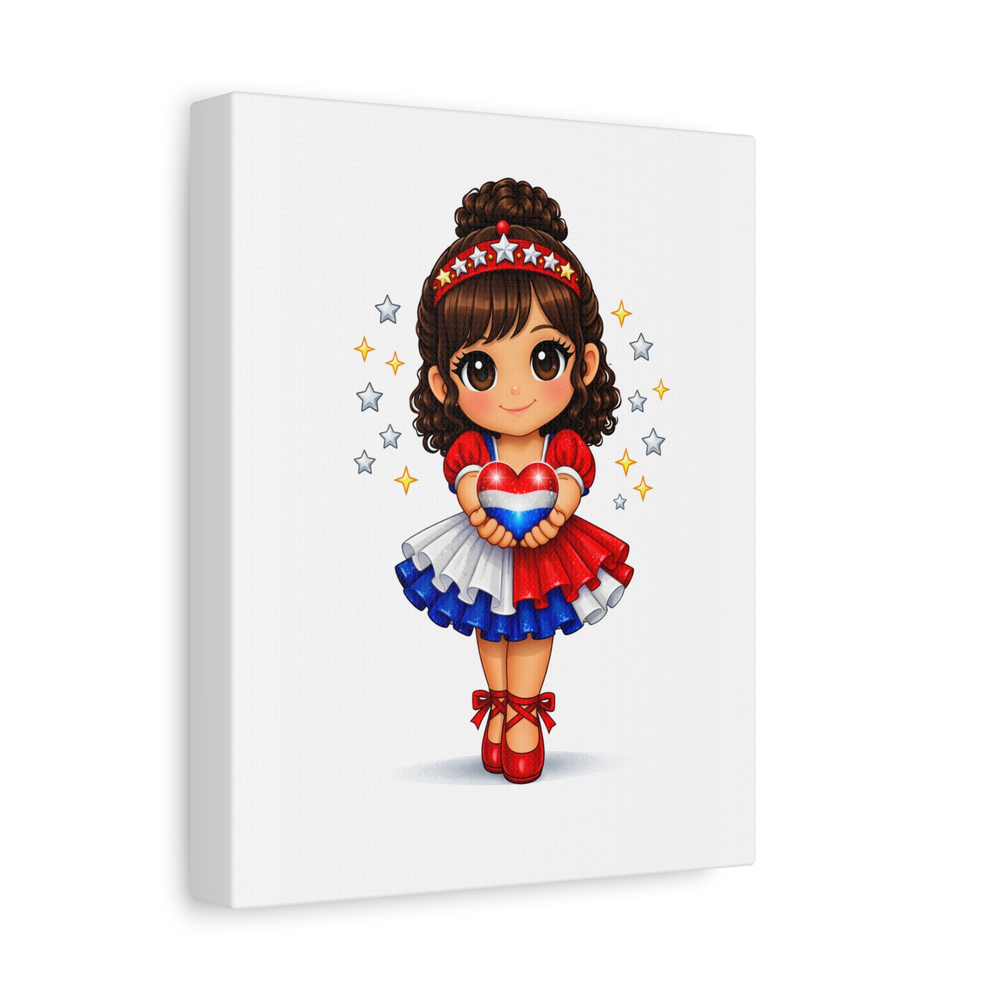 Patriotic Girl Holding Heart Matte Canvas Wall Art