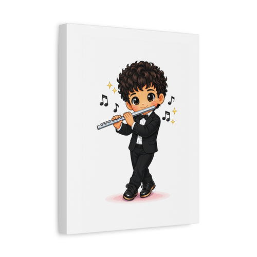 Cute Flutist Boy Matte Canvas Wall Art — Orchestra Musician Print