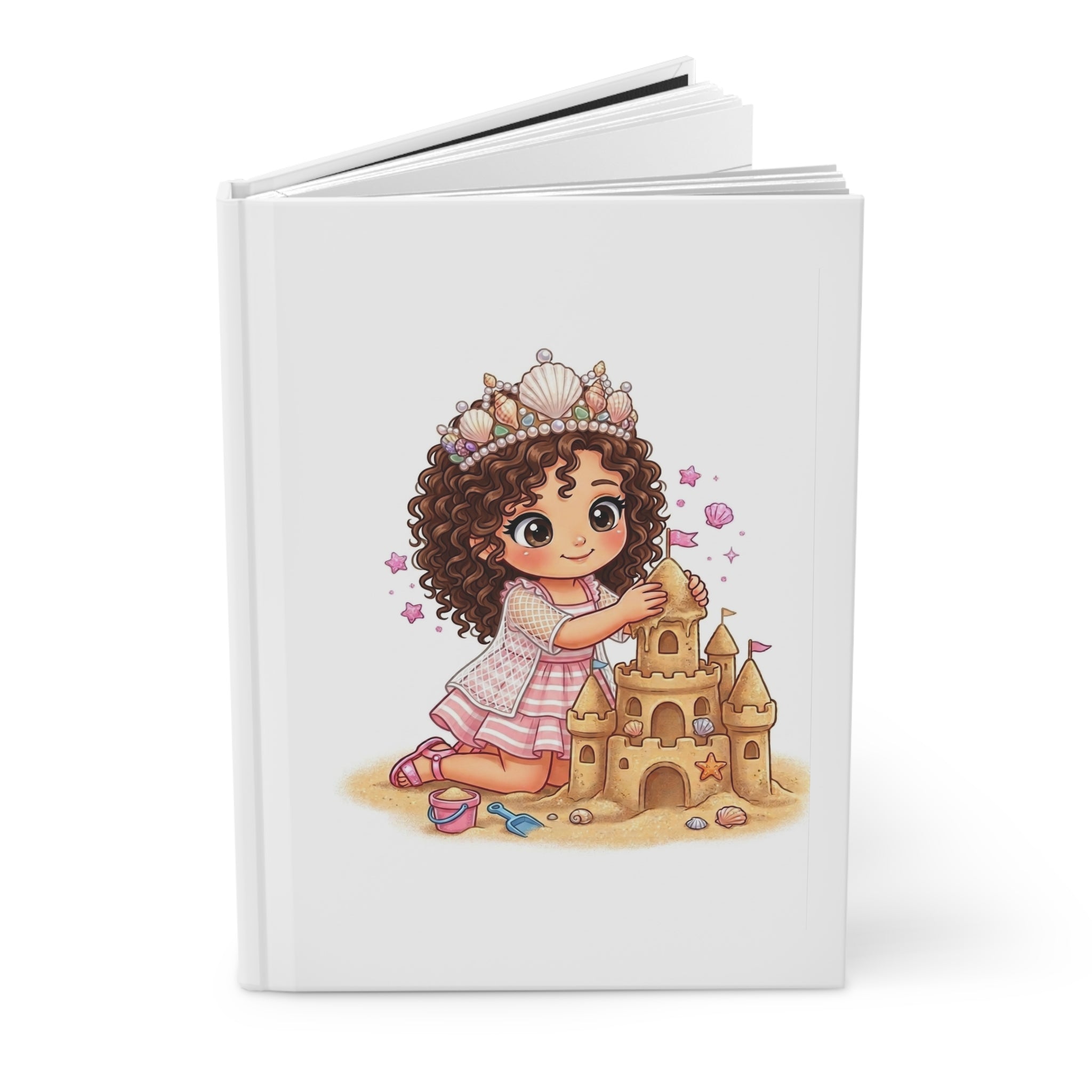 Cute Princess Sandcastle Hardcover Journal — Little Girl Beach Notebook