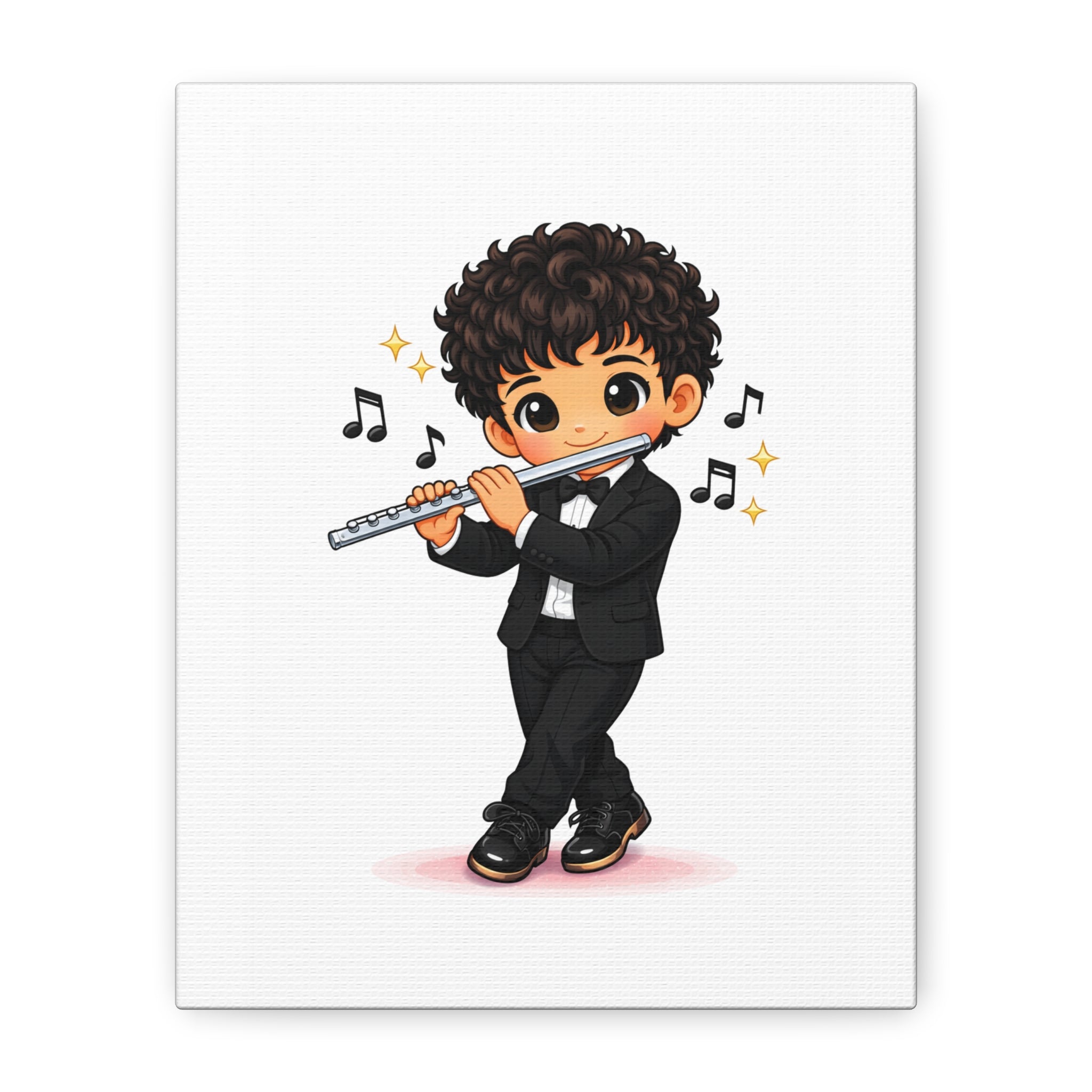 Cute Flutist Boy Matte Canvas Wall Art — Orchestra Musician Print