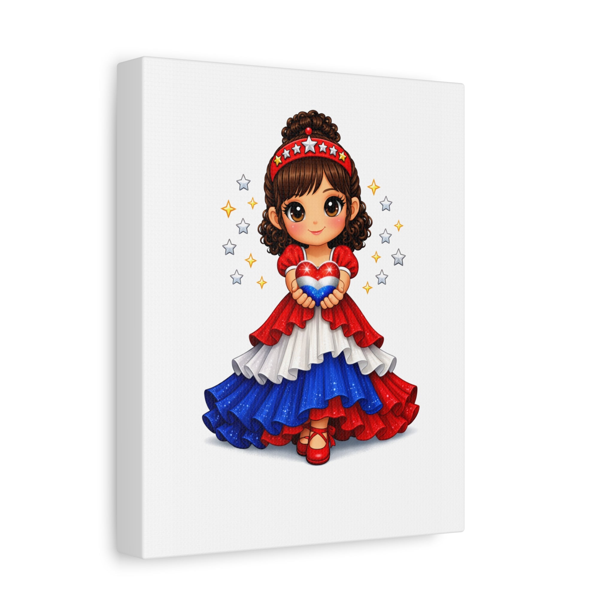 Patriotic Girl Heart Matte Canvas Art — Red White Blue Stretched Wall Decor