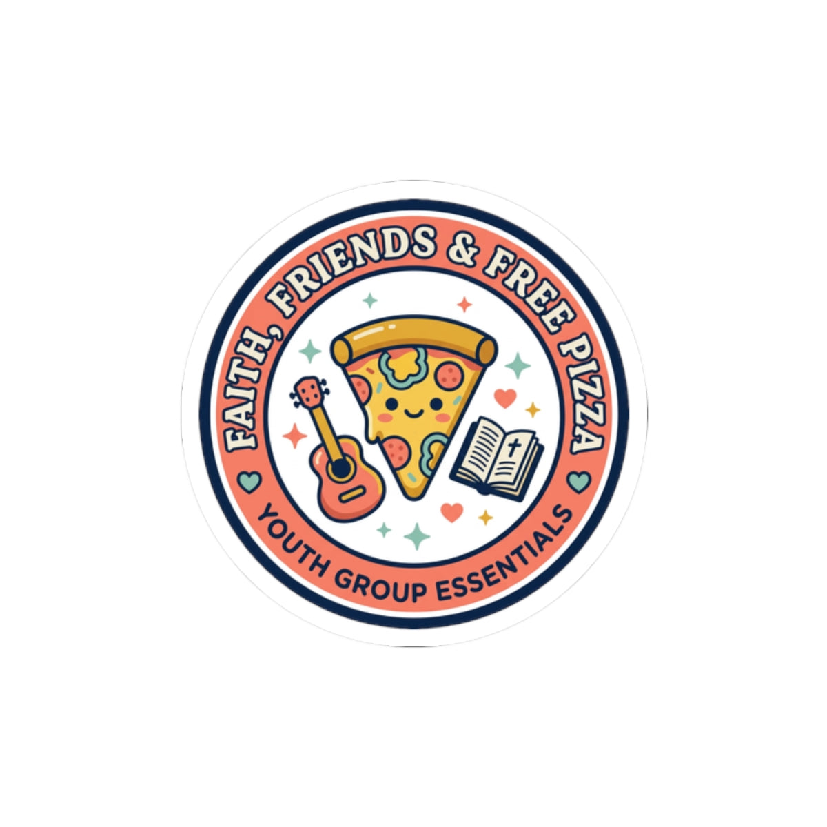 Faith, Friends & Free Pizza Sticker | Christian memes, church camp